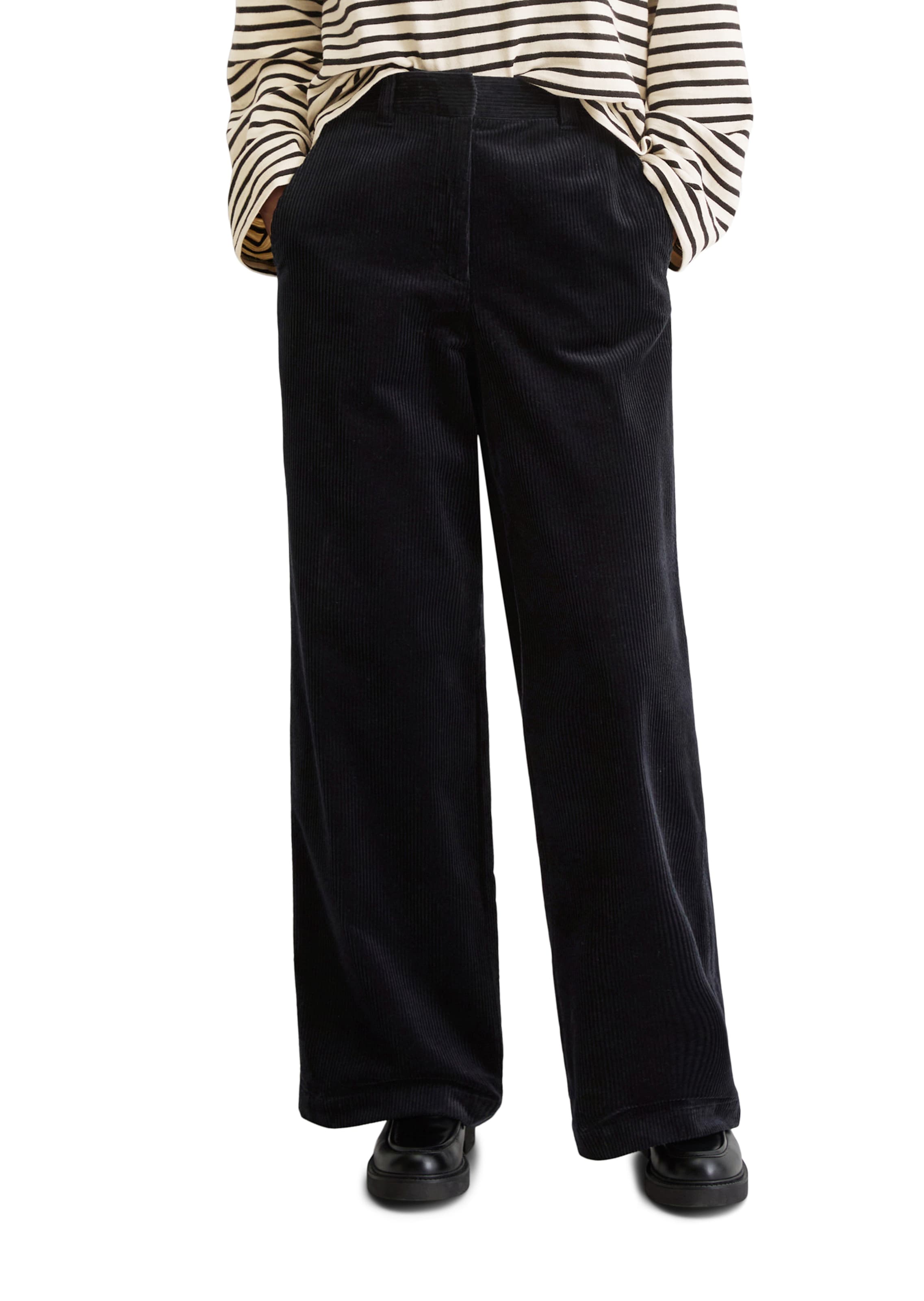 Marc O'Polo Wide leg Broek in Zwart: voorkant