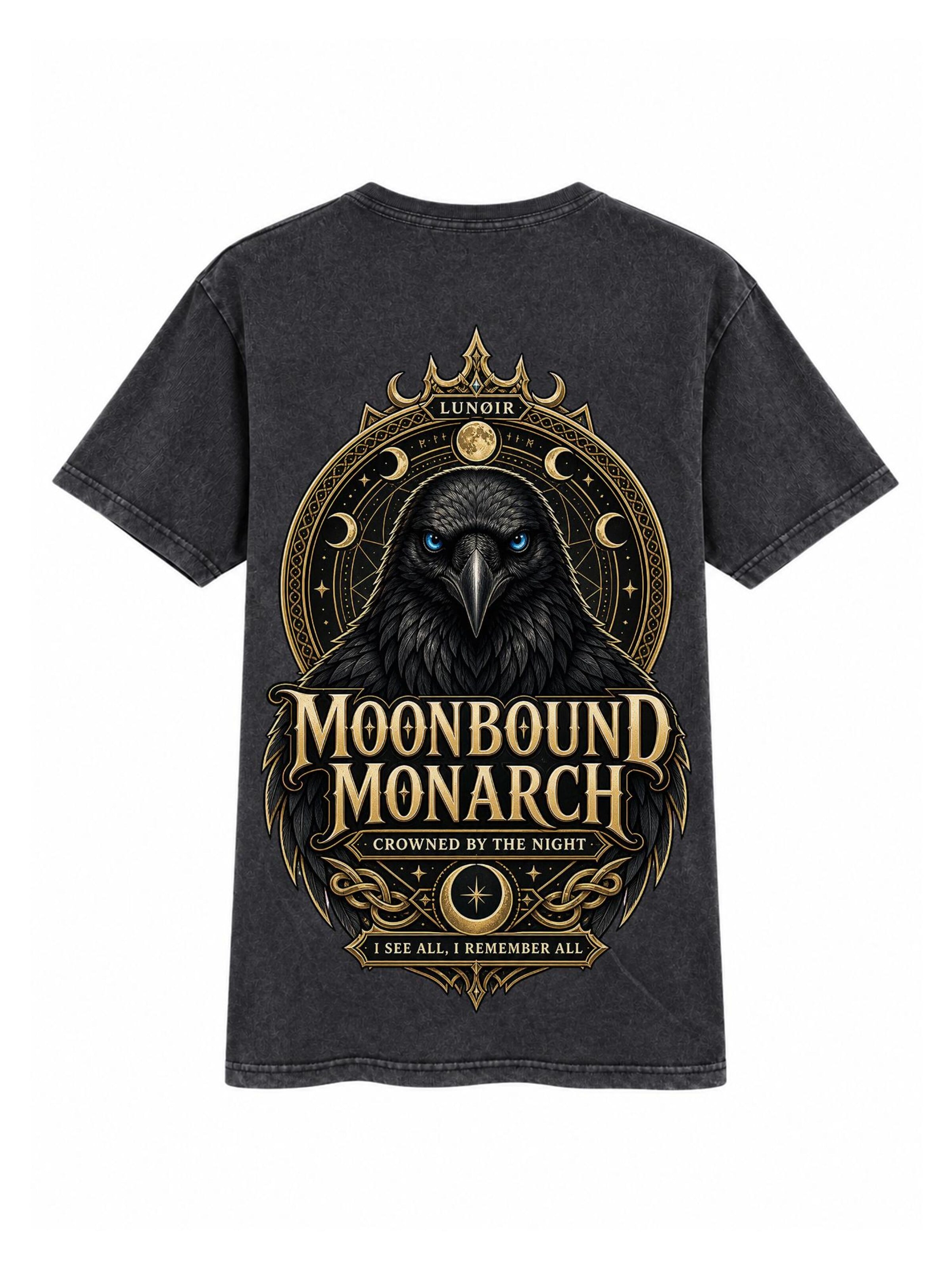 LUNØIR Studio Póló 'Moonbound Monarch' - fekete: elől