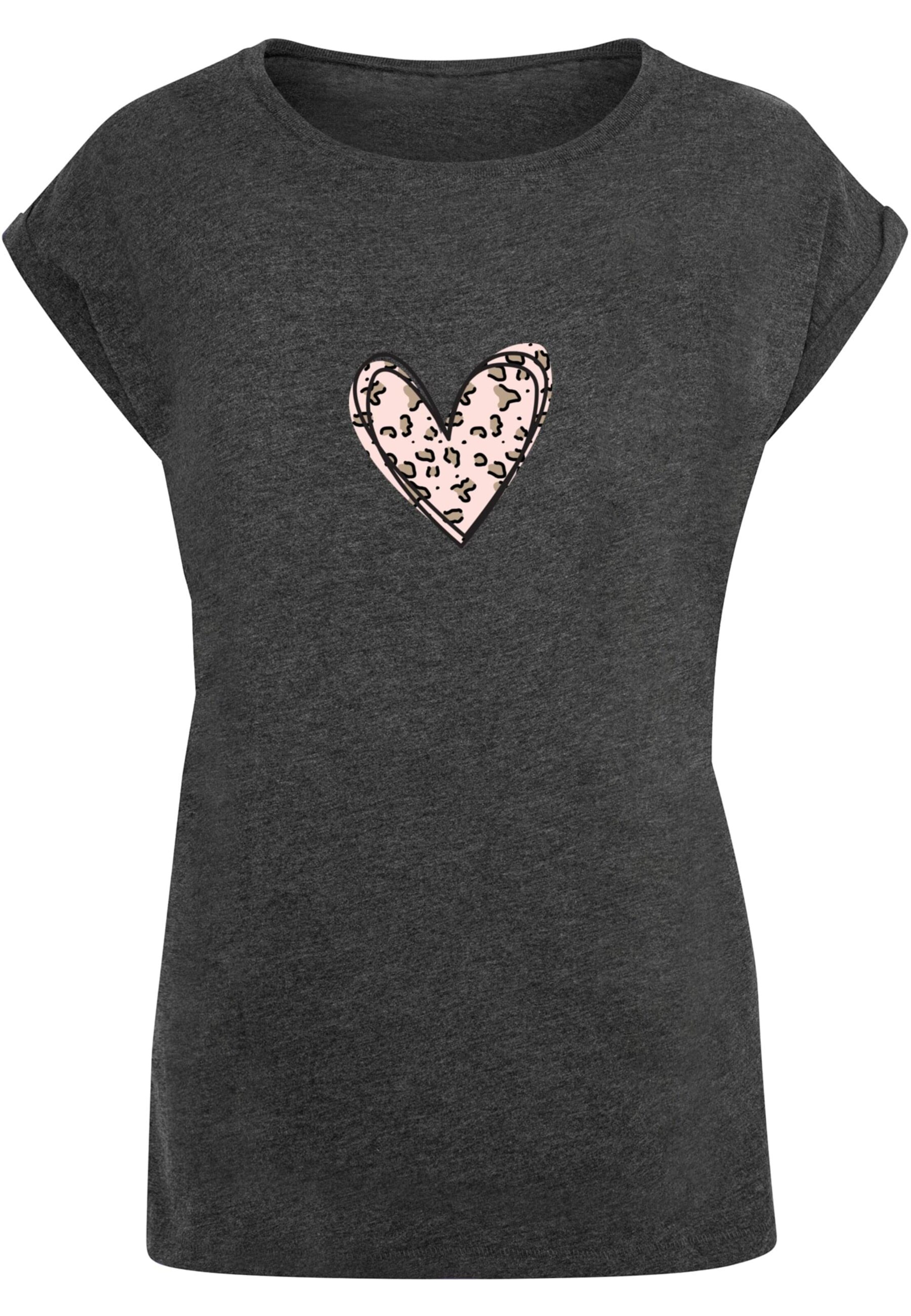 Merchcode Shirt 'Valentines Day - Leopard Heart' in Grijs: voorkant