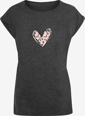 Merchcode Shirt 'Valentines Day - Leopard Heart' in Grijs: voorkant