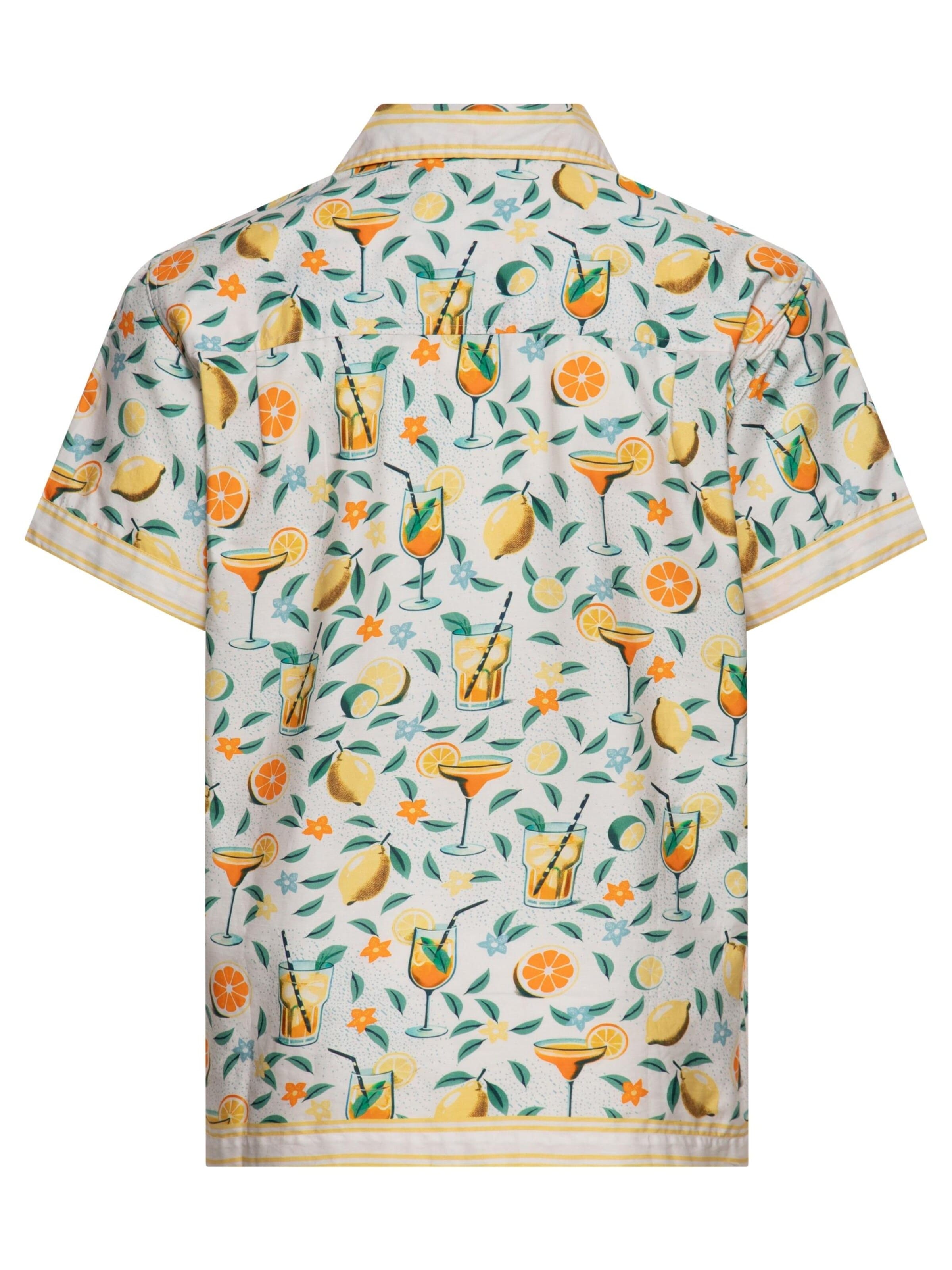 King Kerosin Regular Fit Hemd 'Citrus Cocktail'‌‌‌‌‌‌ in Weiß