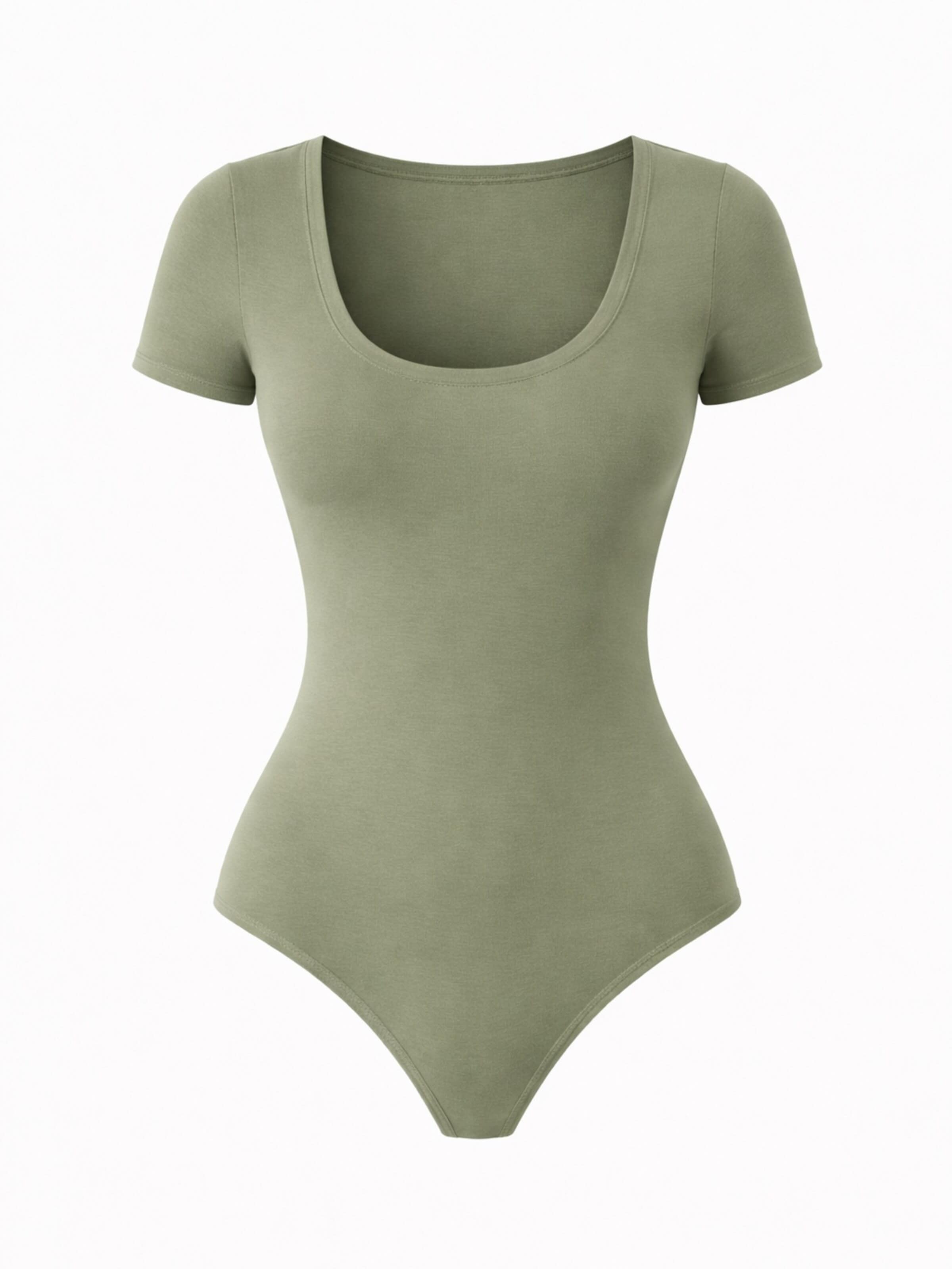 LEAFLETIC Body 'Leafletic Women’s Short Sleeve U-Neck Bodysuit' in Groen: voorkant