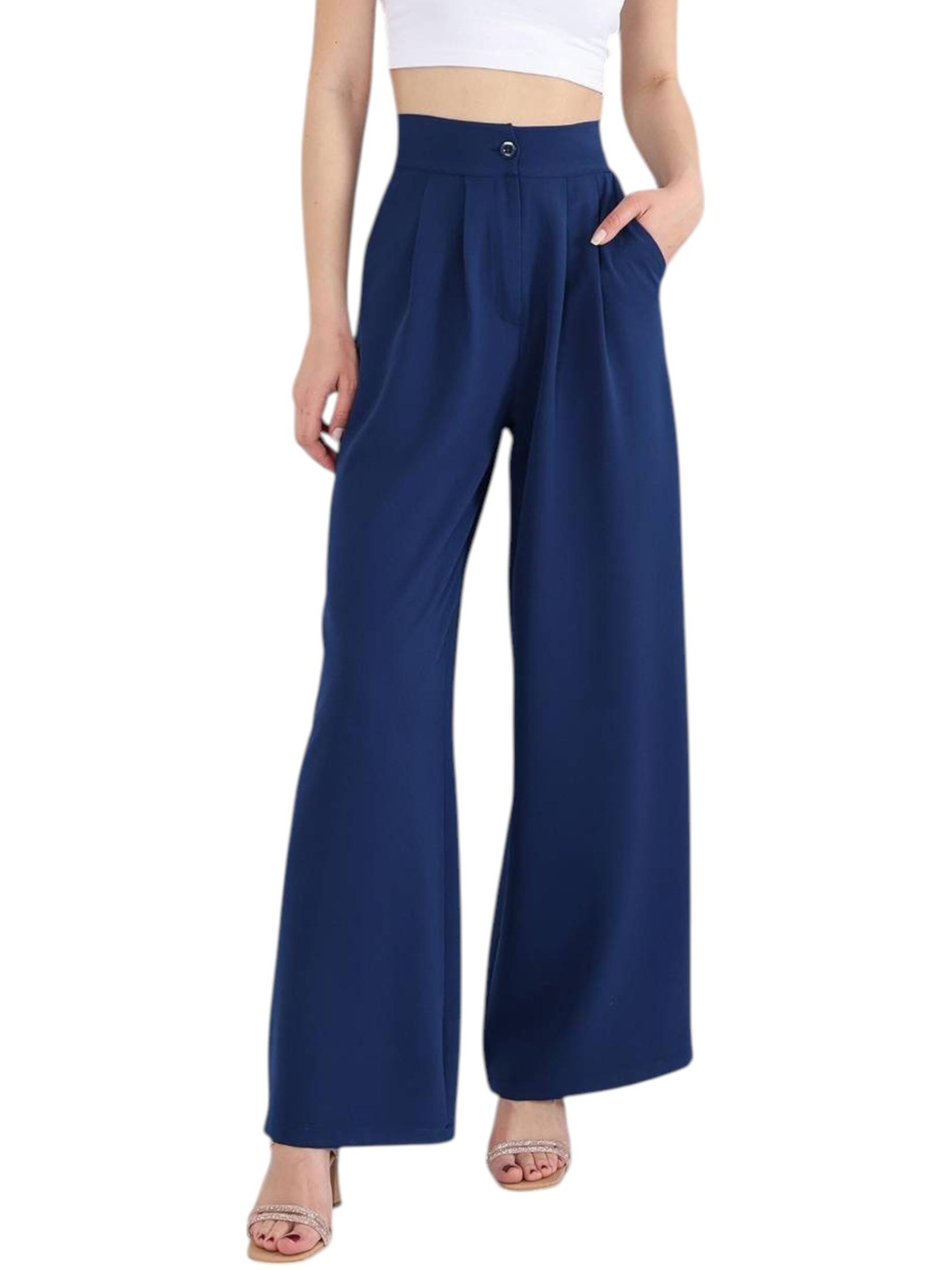fashionshowcase Wide leg Bandplooibroek 'ALYA' in Blauw