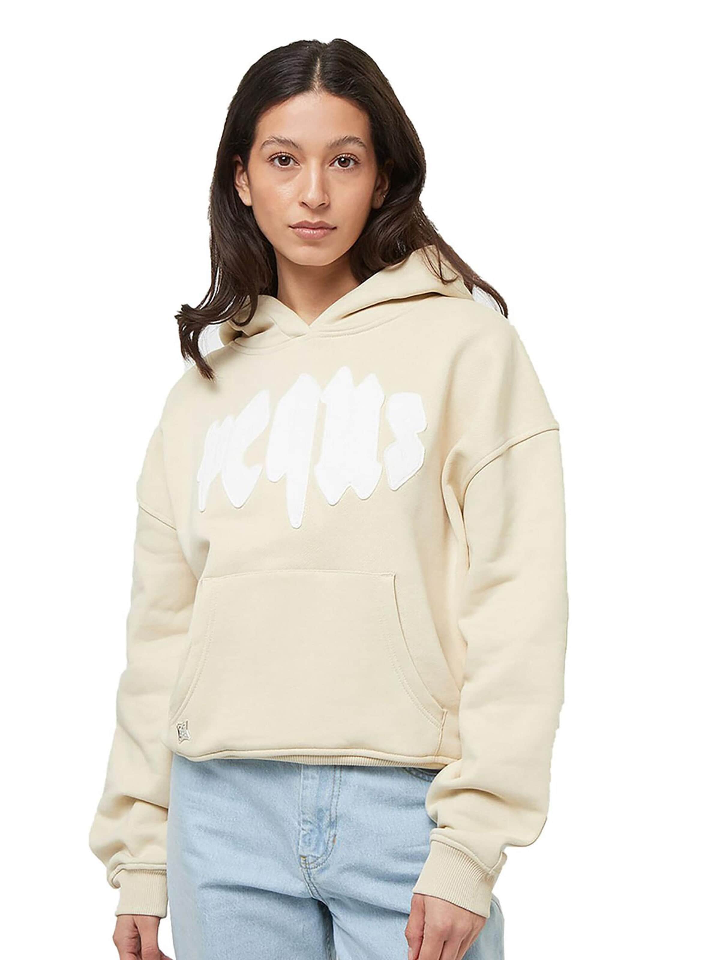 Pequs Sweatshirt 'Mythic Logo Patch' in Beige: front