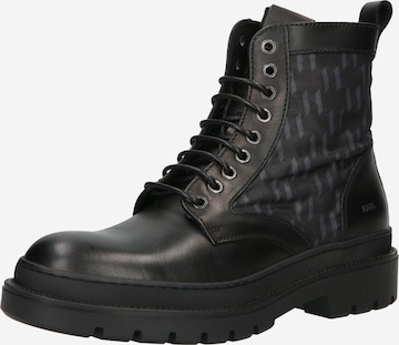 Karl Lagerfeld Lace-Up Boots in Black: front