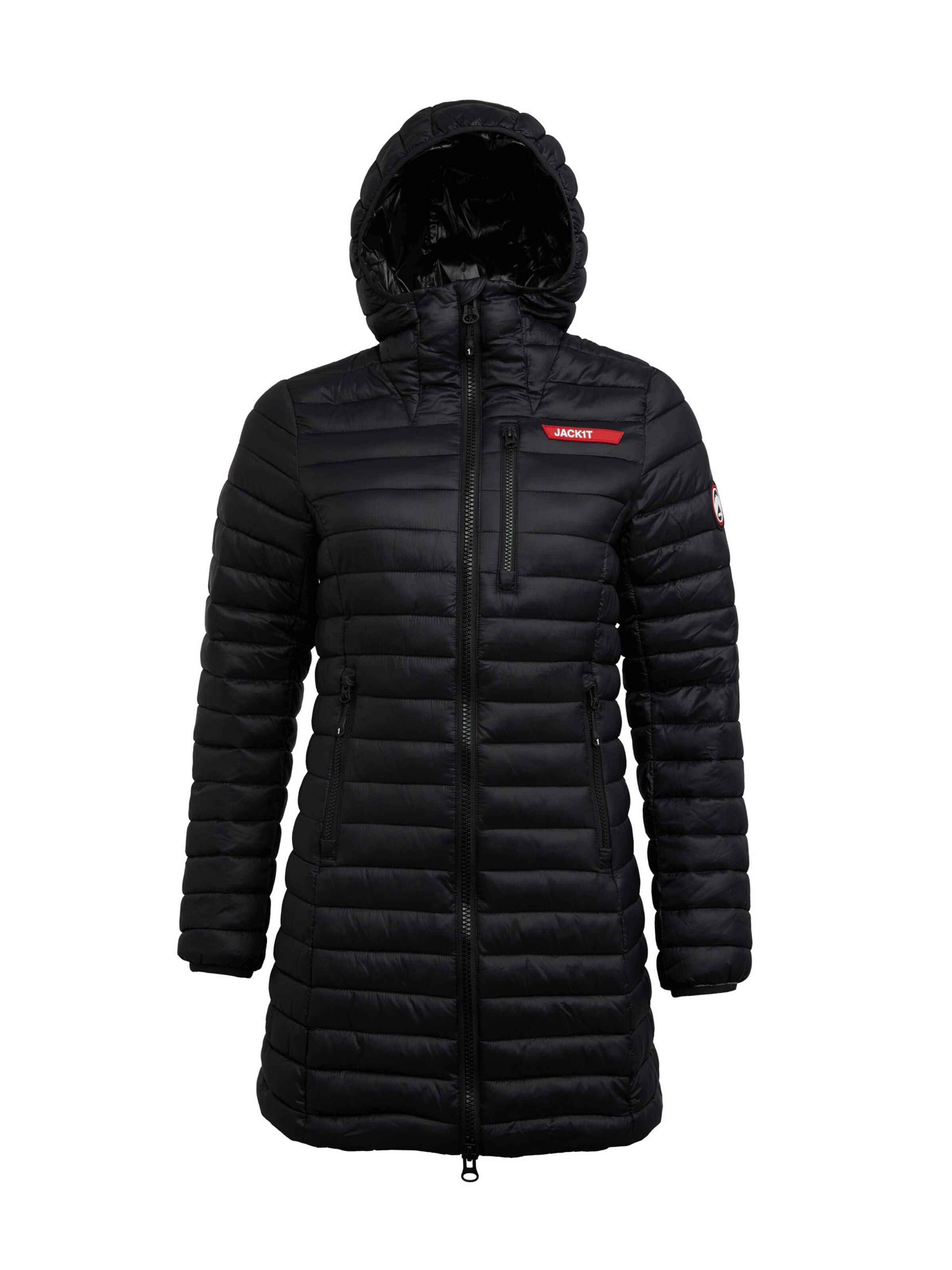 JACK1T Jacke ' SATEL1TE Longline Daunenjacke 2.0 ' in Schwarz: Vorderseite
