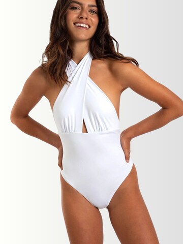 THE-ARE Bralette Swimsuit in White: front