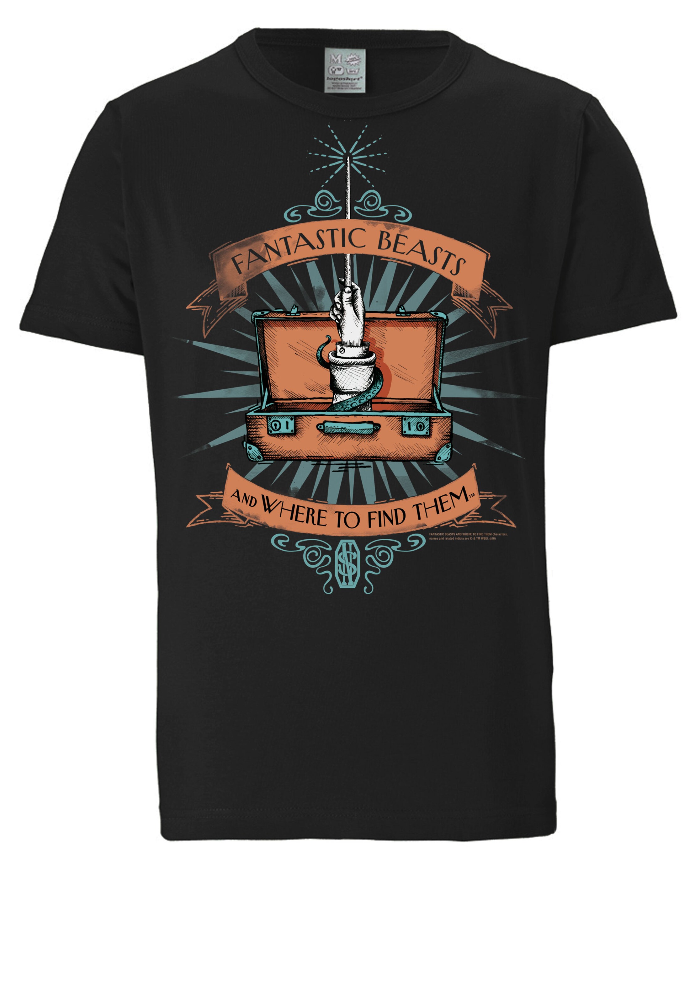 LOGOSHIRT Shirt 'Fantastic Beasts And Where To Find Them' in Zwart: voorkant