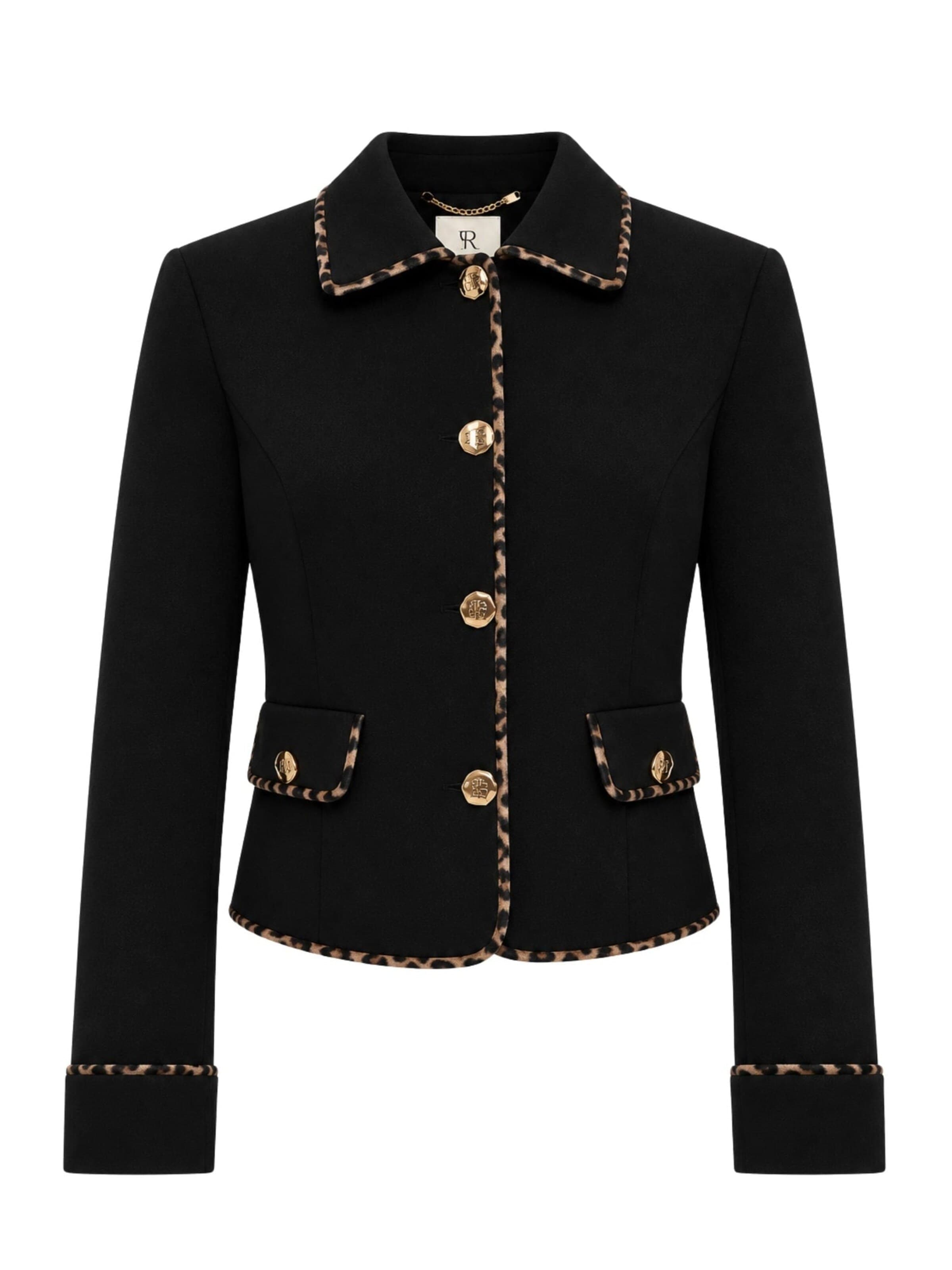 Fracomina Kavaj 'Jacket with animal print trim' i svart: framsida