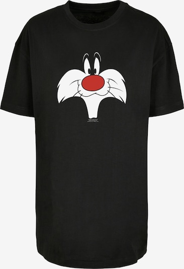 F4NT4STIC Oversized shirt 'Looney Tunes Trickfilm Serie Cartoon Sylvester Big Face' in de kleur Donkerrood / Zwart / Wit, Productweergave