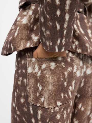 OBJECT Wide leg Trousers 'OBJBELMA' in Brown