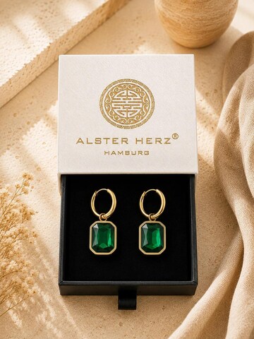 Alster Herz Náušnice 'Emerald Glow' – zlatá