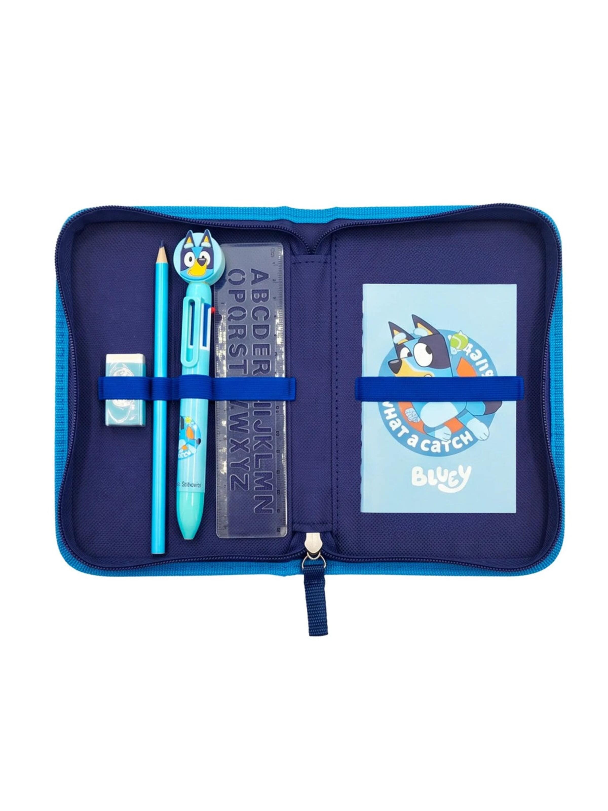 Poche ventrale 'Bluey Gevulde Fluffy Etui 1 Zipper Etui met Schoolspullen Pluche Etui Officiële Bluey Merchandise' Bluey en bleu