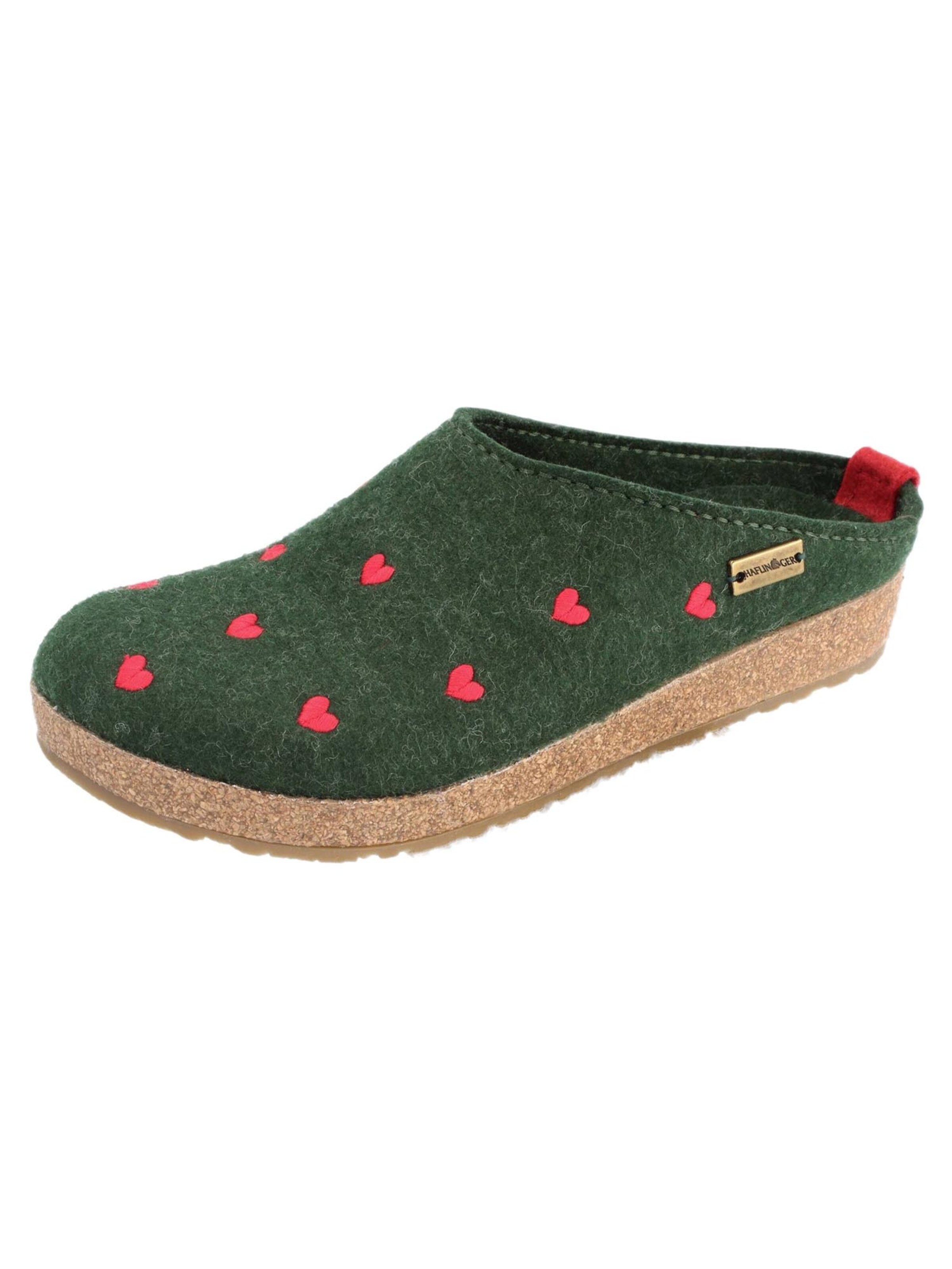 HAFLINGER Clogs 'Grizzly Cuoricini' in Green: front