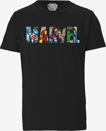 LOGOSHIRT T-Shirt 'Marvel Comic Colour Logo' in Schwarz: predná strana
