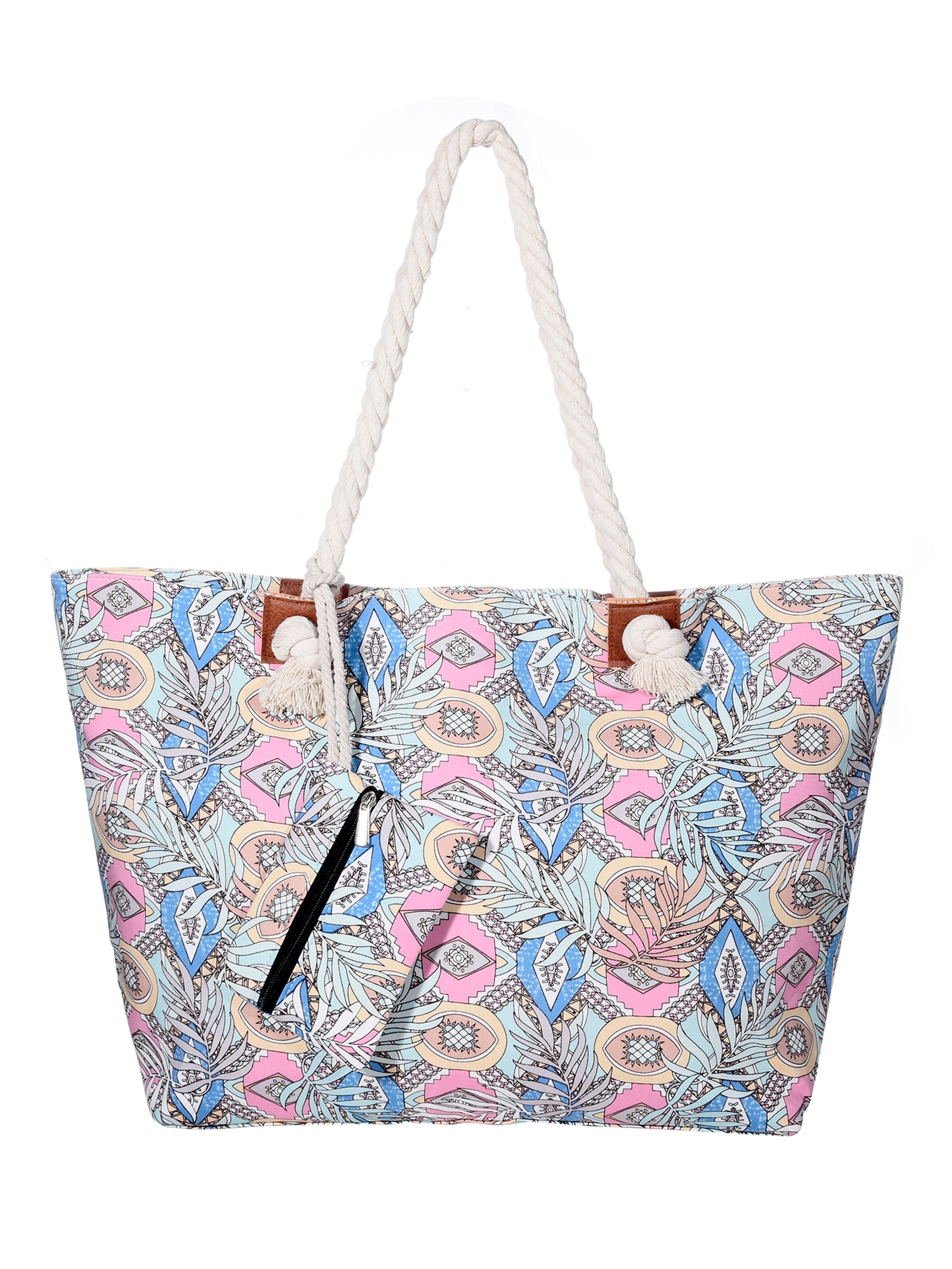 DonDon Strandtasche 'DonDon Strandtasche mit Reißverschluss Shopper Beach bag Badetasche Bunte Welt'‌‌ in Pink: Vorderseite
