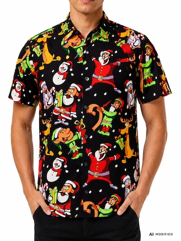 Regular fit Camicia 'Christmas Written Santa' di King Kameha in nero
