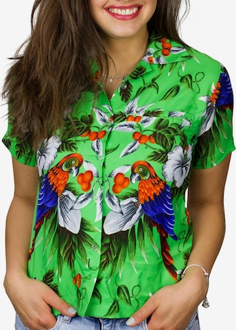 Camicia da donna 'Cherryparrot' di King Kameha in verde: frontale