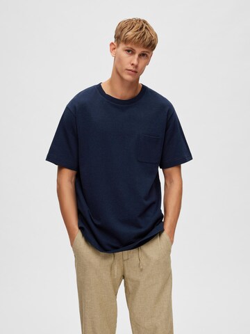 T-Shirt SELECTED HOMME en bleu : devant