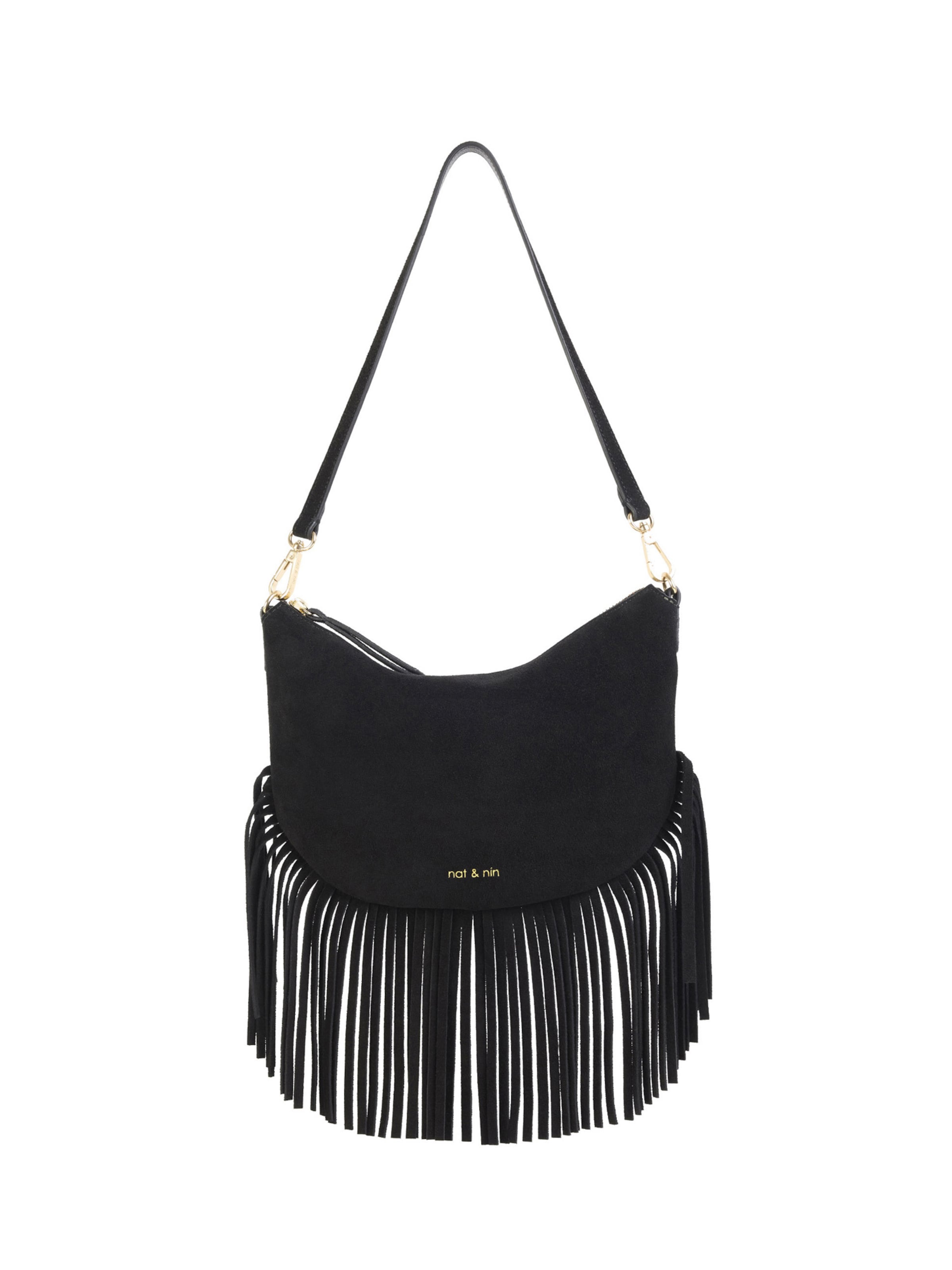 Nat&Nin Τσάντα ώμου ' LUNE FRANGE ' σε μαύρο: μπροστά