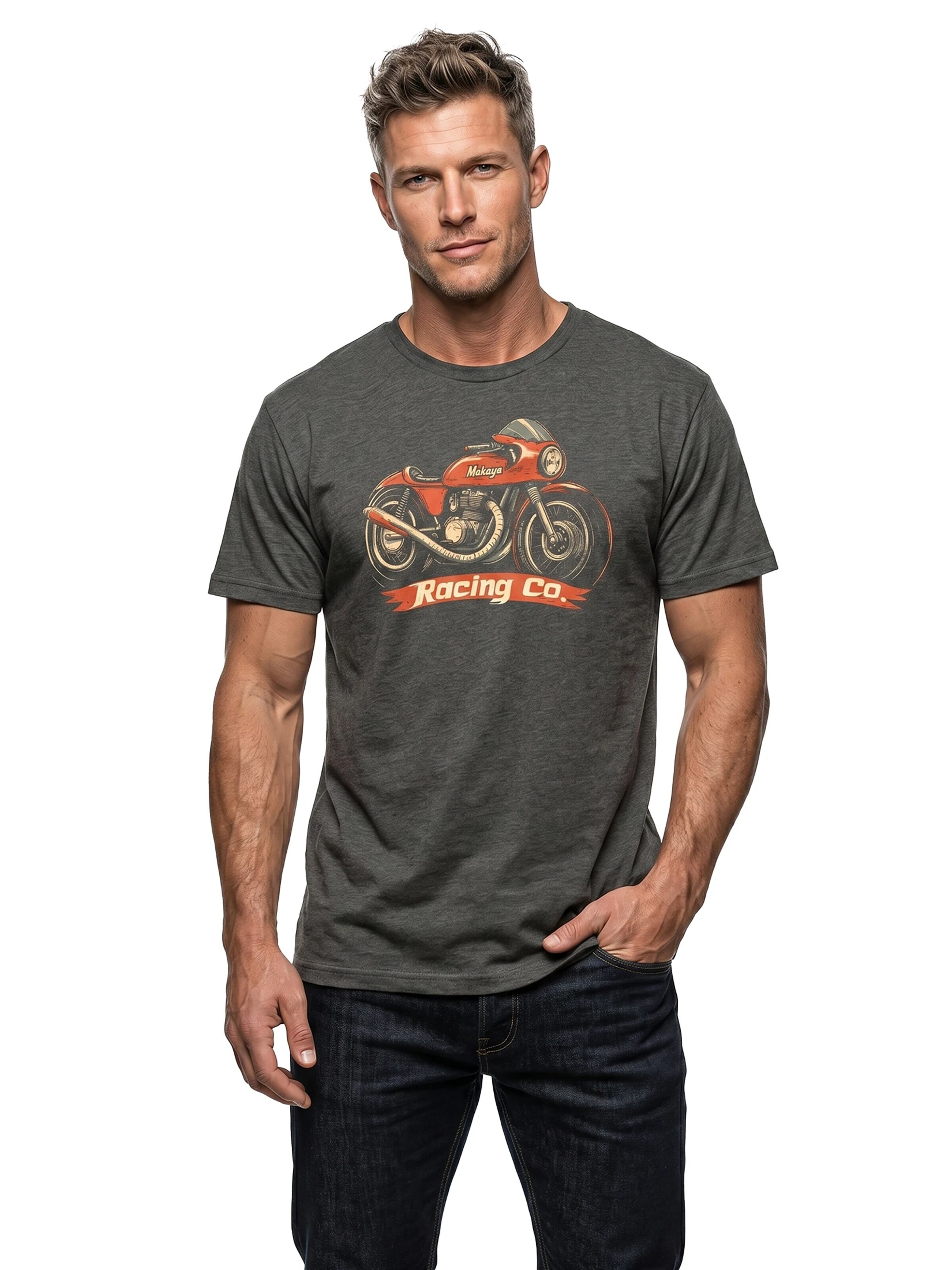 MAKAYA Shirt 'Racing Co' in Grey