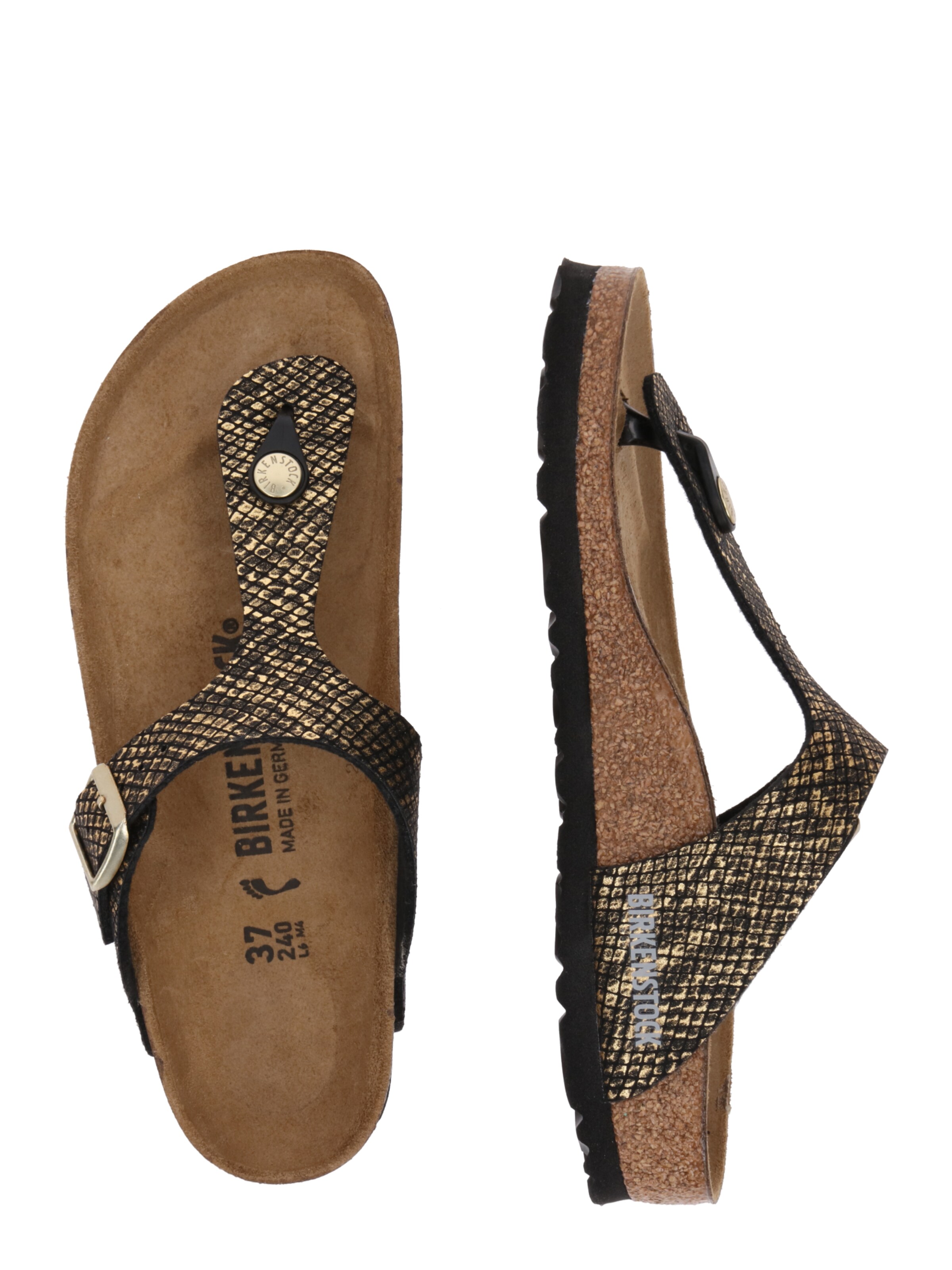 Frauen Sandalen BIRKENSTOCK Zehentrenner 'Gizeh' in Gold, Schwarz - EP18765 Frauen Sandalen BIRKENSTOCK Zehentrenner 'Gizeh' in Gold, Schwarz - EP18765