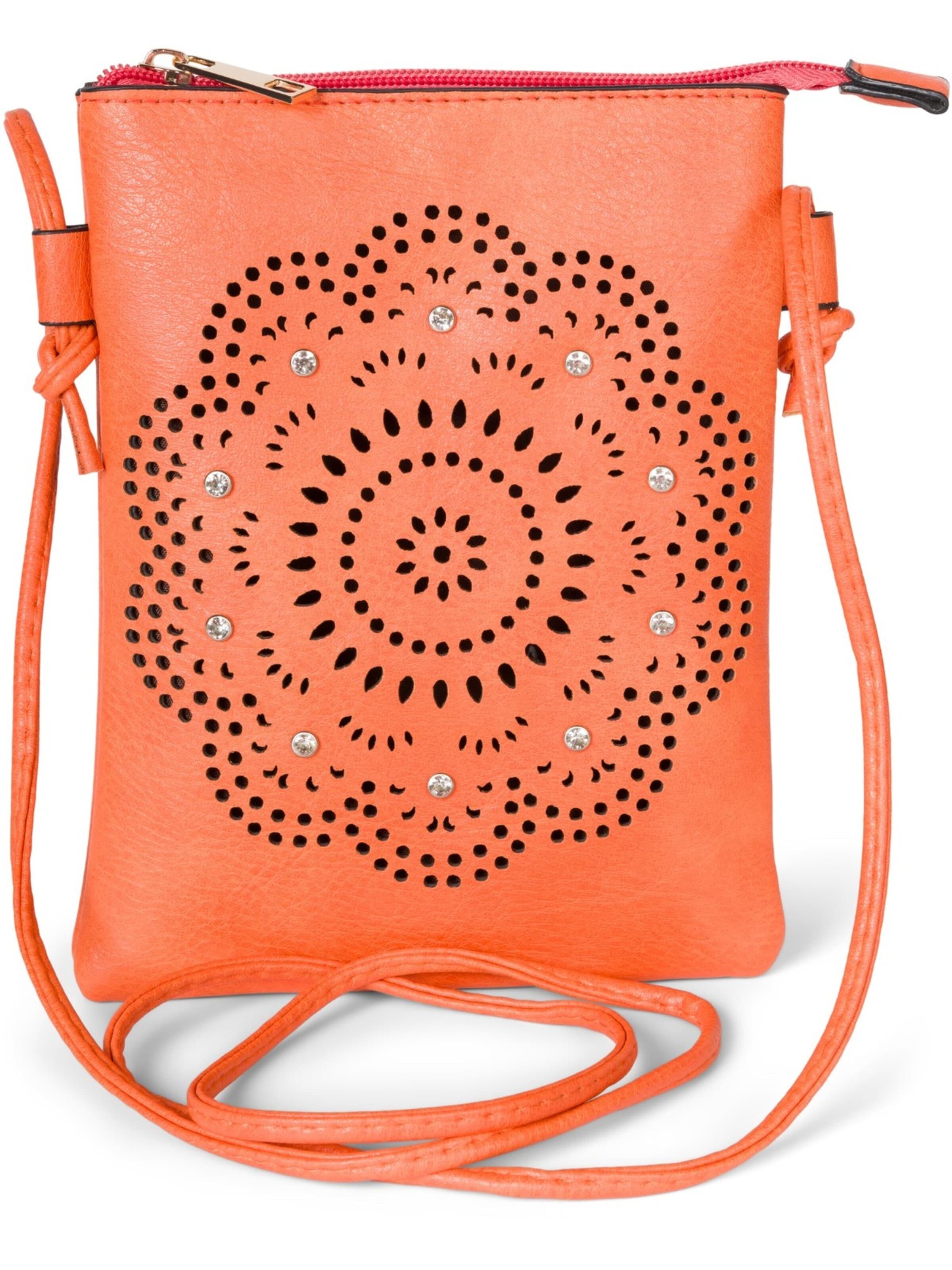 styleBREAKER Umhängetasche 'Mini Umhängetasche Blumen Cutout und Strass'‌‌‌‌‌‌‌ in Orange: Vorderseite