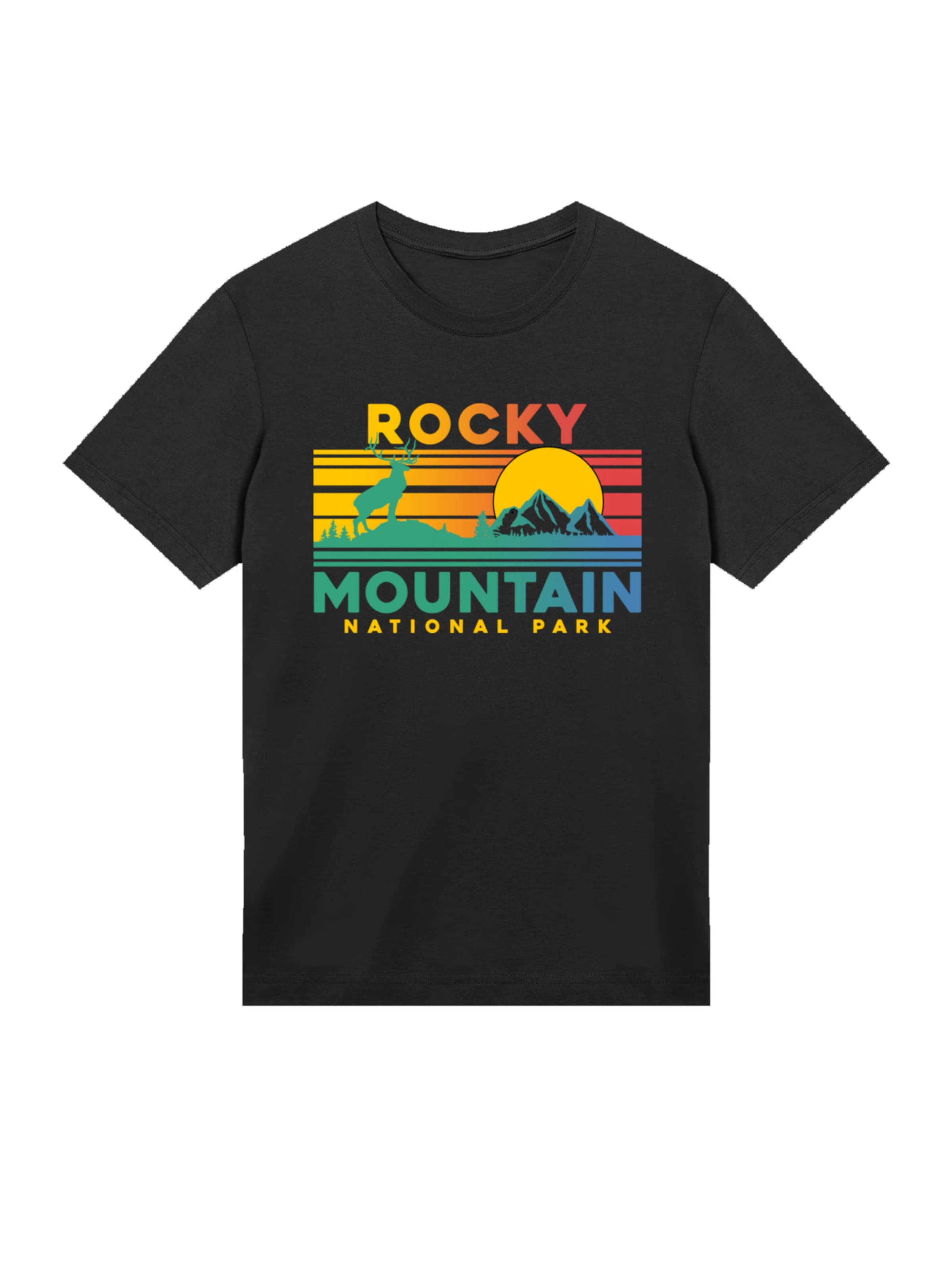 F4NT4STIC Shirt 'US National Parks Rocky Mountain Sunset' in Black: front