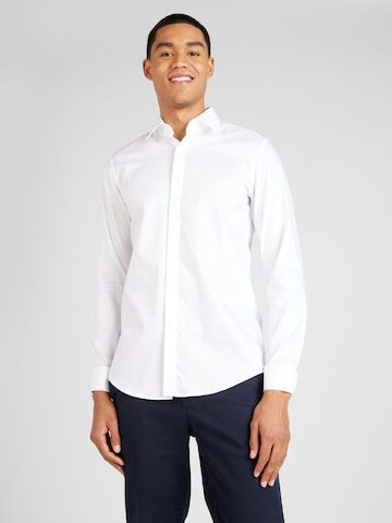 BOSS - Slim Fit Camisa clássica 'H-HANK-TUX1' em branco: frente