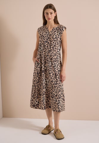 CECIL Midi-Kleid mit Split Neck und Leo-Print in Beige: Vorderseite