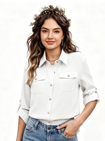 KoJooin Blouse 'Damenbluse mit Knopfleiste, langärmelig, lässig, Oversize-Schnitt, mit Taschen, leichtes Oberteil' in White: front