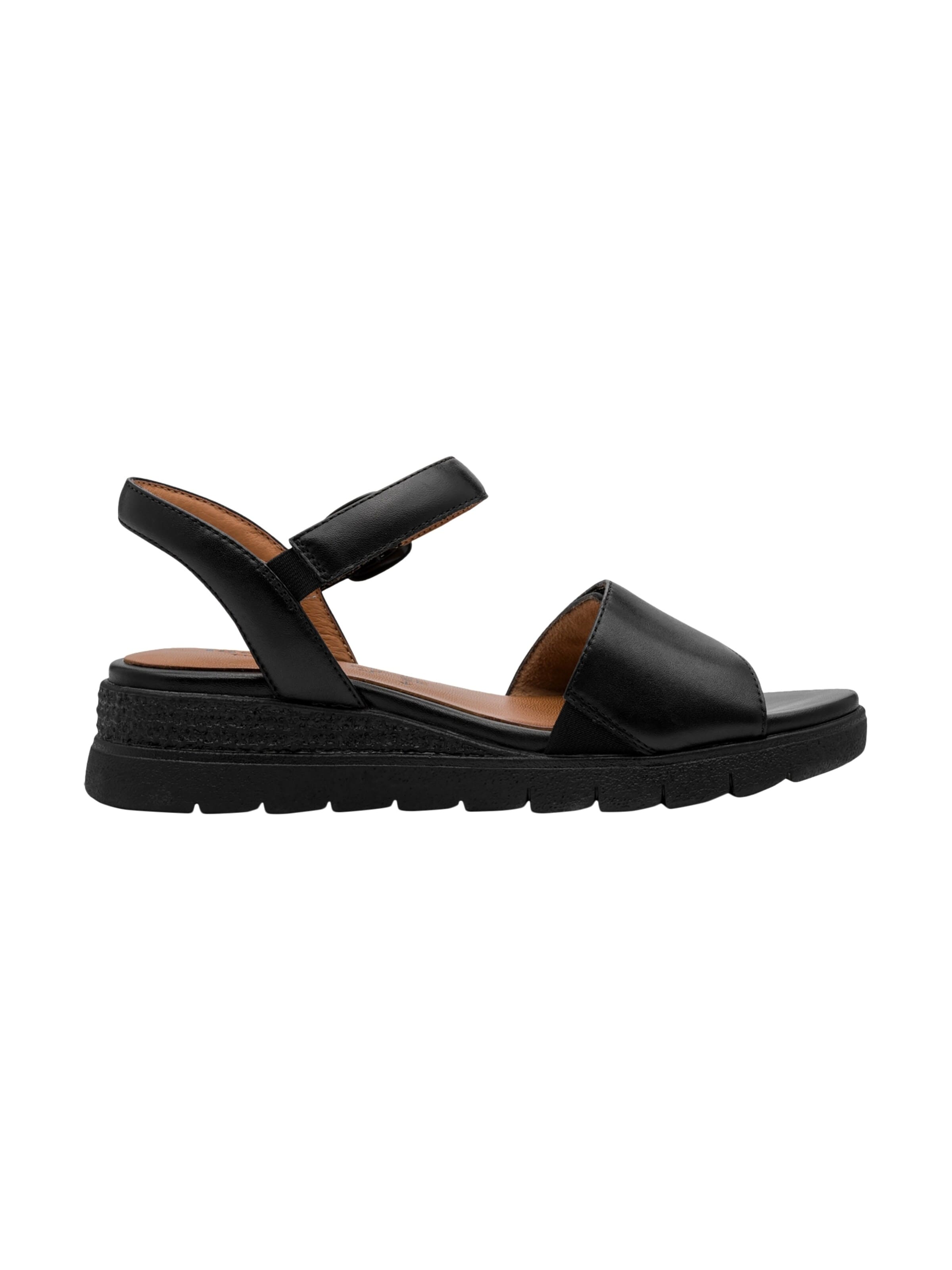 Sandales 'Bequeme Ledersandalen mit Keilabsatz' Tamaris en noir