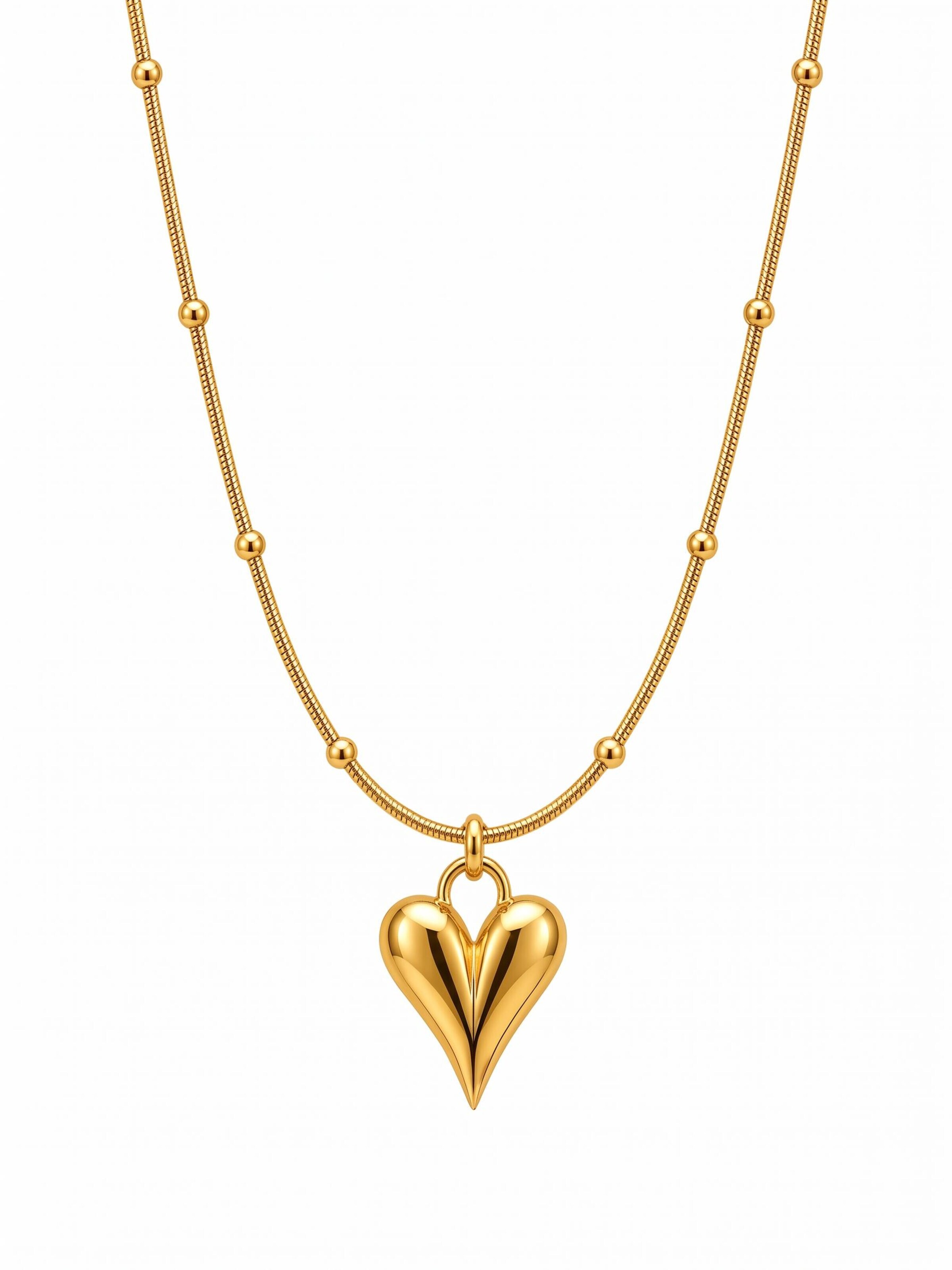 Kamakula Necklace 'Puffy Heart' in Gold: front