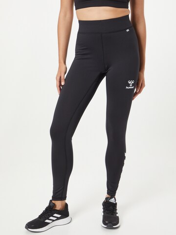 Skinny Pantalon de sport Hummel en noir : devant