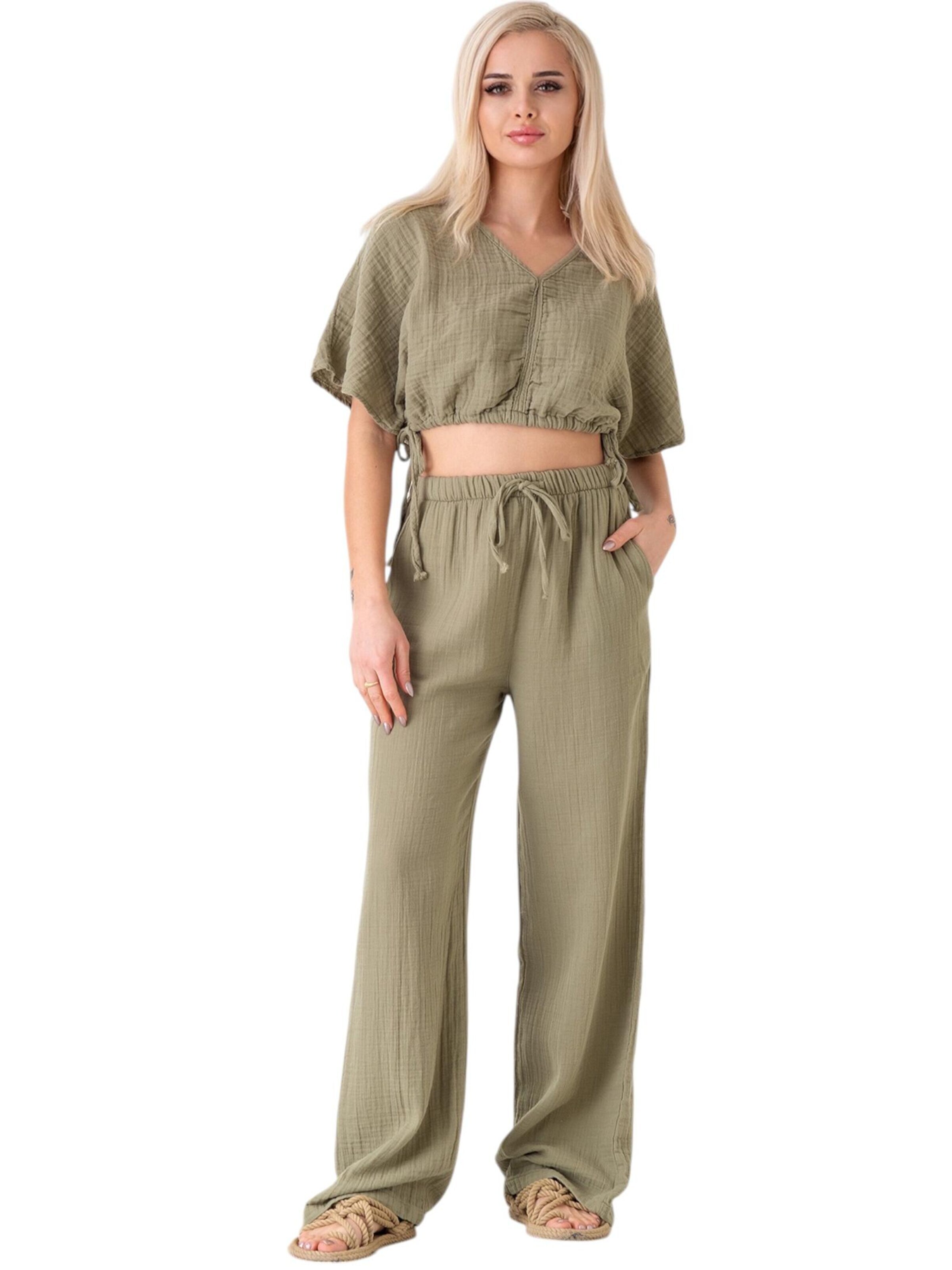 Wide Leg Pantalon 'Eleni' WENOR en vert : devant