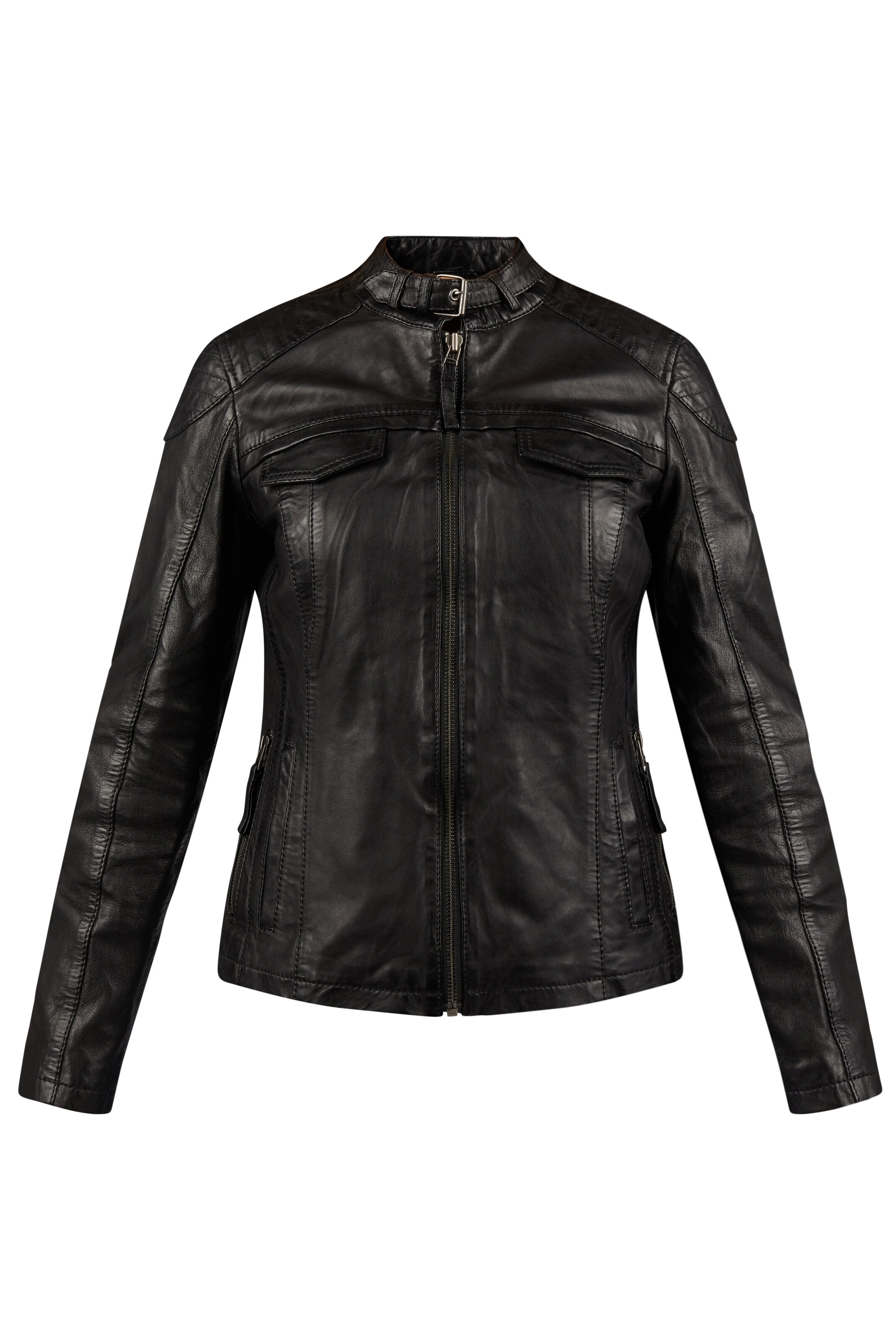 7ELEVEN Lederjacke 'SEMila' in Schwarz: Vorderseite