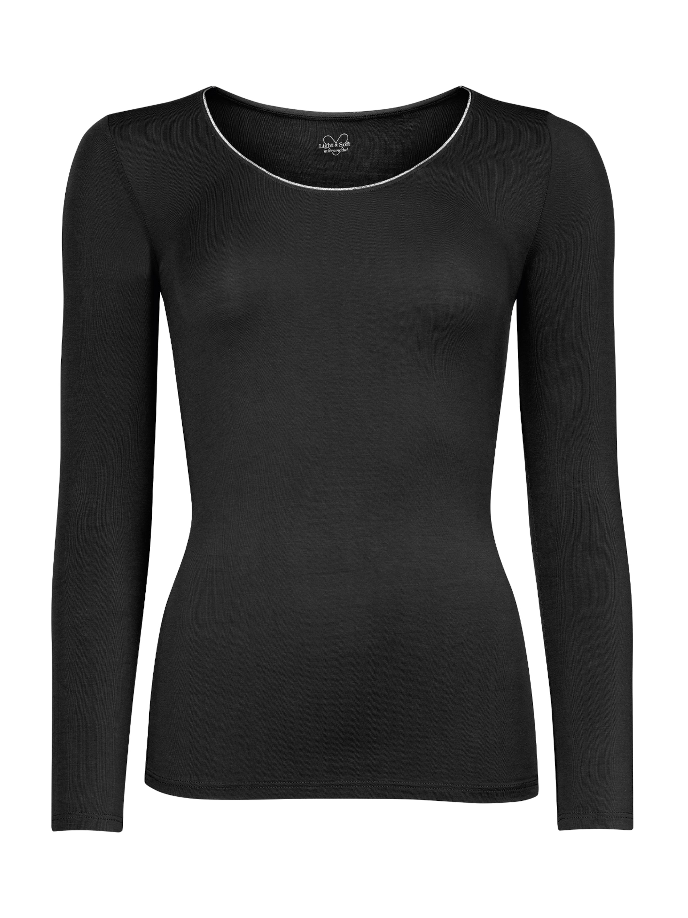 Nur Die Longsleeve Micromodal mit Glitzer-Ausschnitt ' NUR DIE x KILIAN KERNER ' in schwarz, Produktansicht