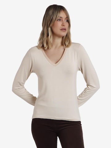 admas - Top 'ADMAS Camiseta Manga Larga Pico Raso para Mujer' en beige: frente