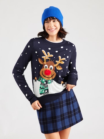 VERO MODA Pullover 'VMFROSTYDEER' in Blau: Vorderseite