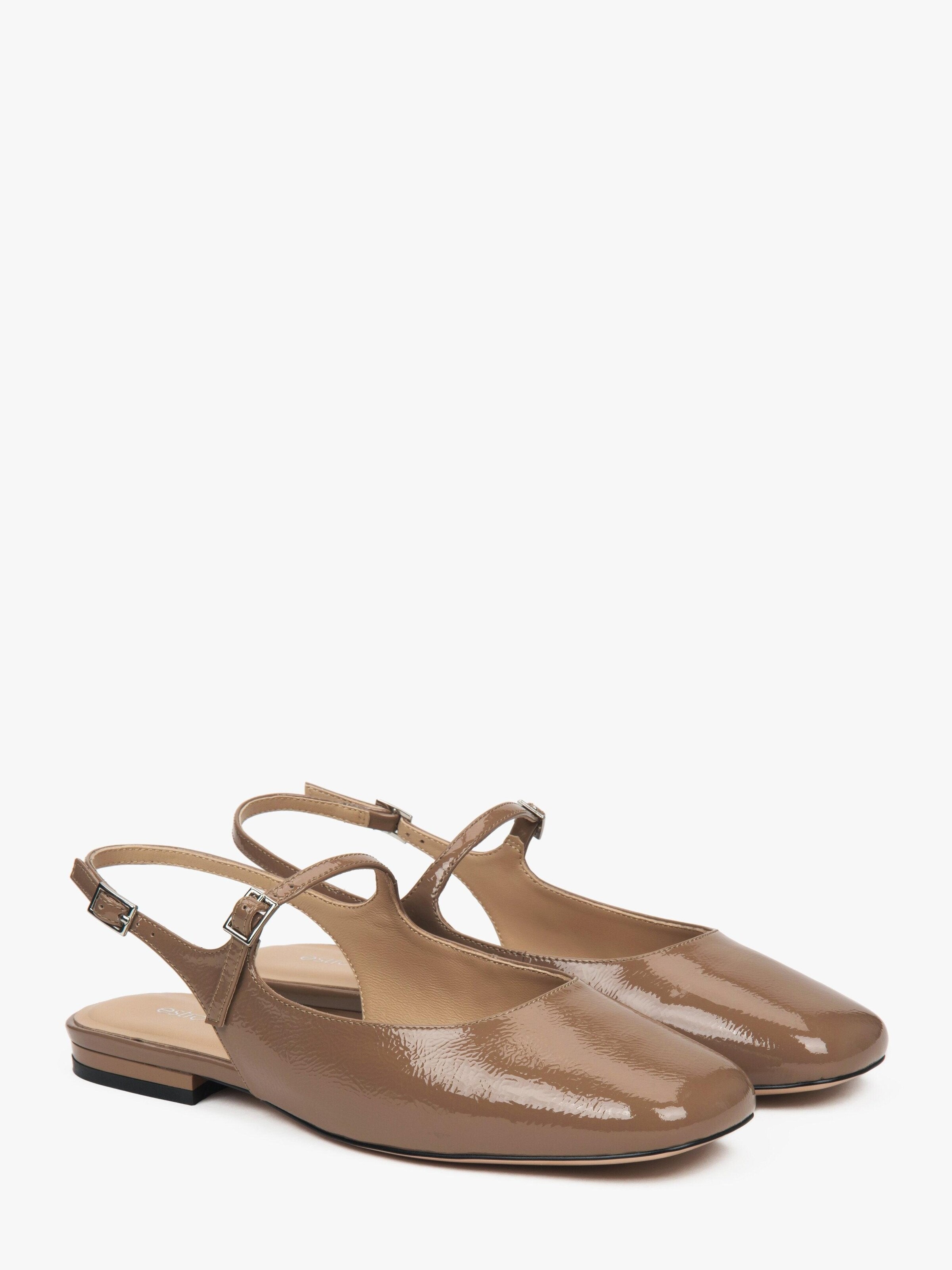 Estro Ballet Flats with Strap '501-02' in Brown