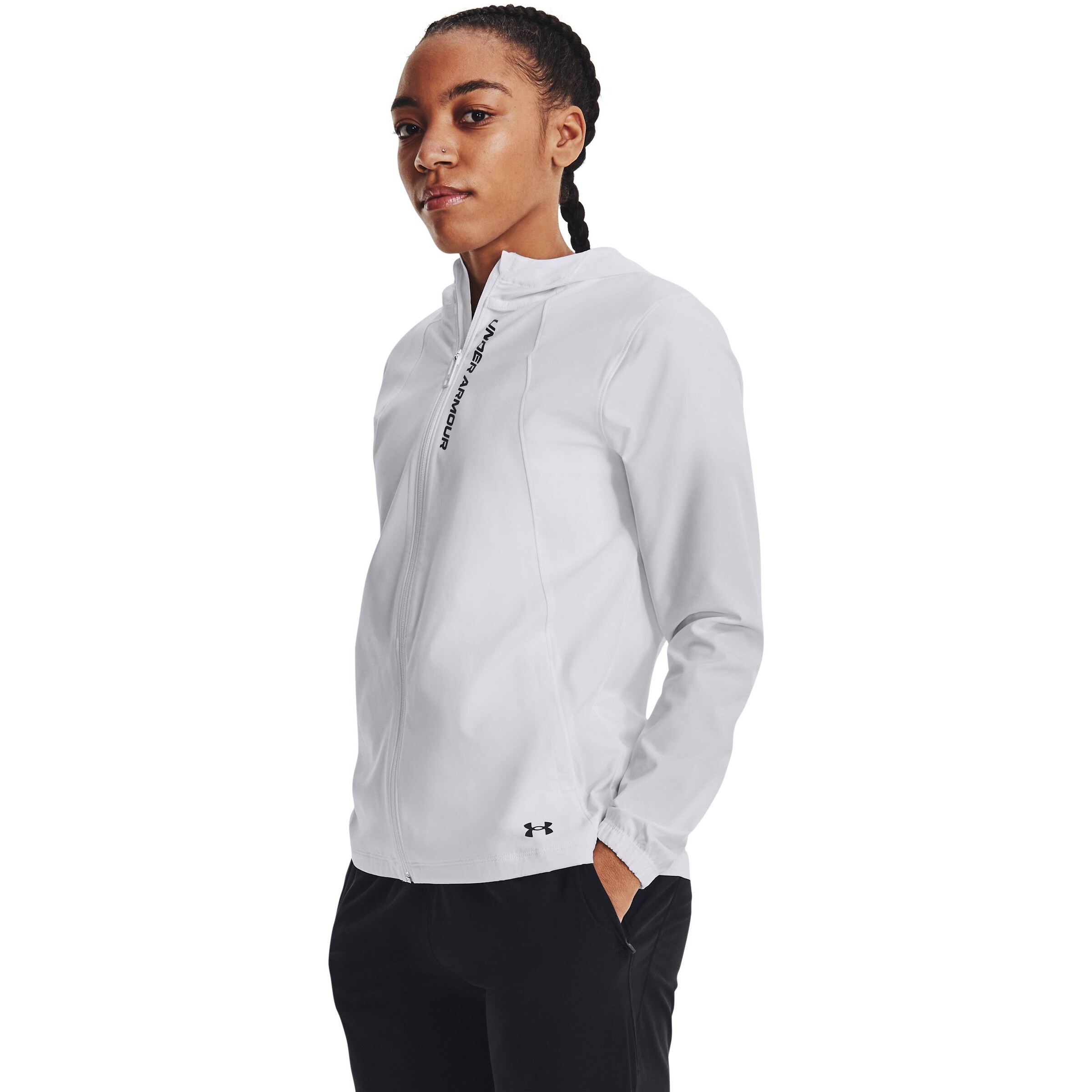 UNDER ARMOUR Sports jacket 'OutRun' in White: front