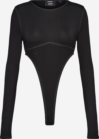 ABOUT YOU x VIAM Studio Shirt Bodysuit 'Trouble' in Black: front