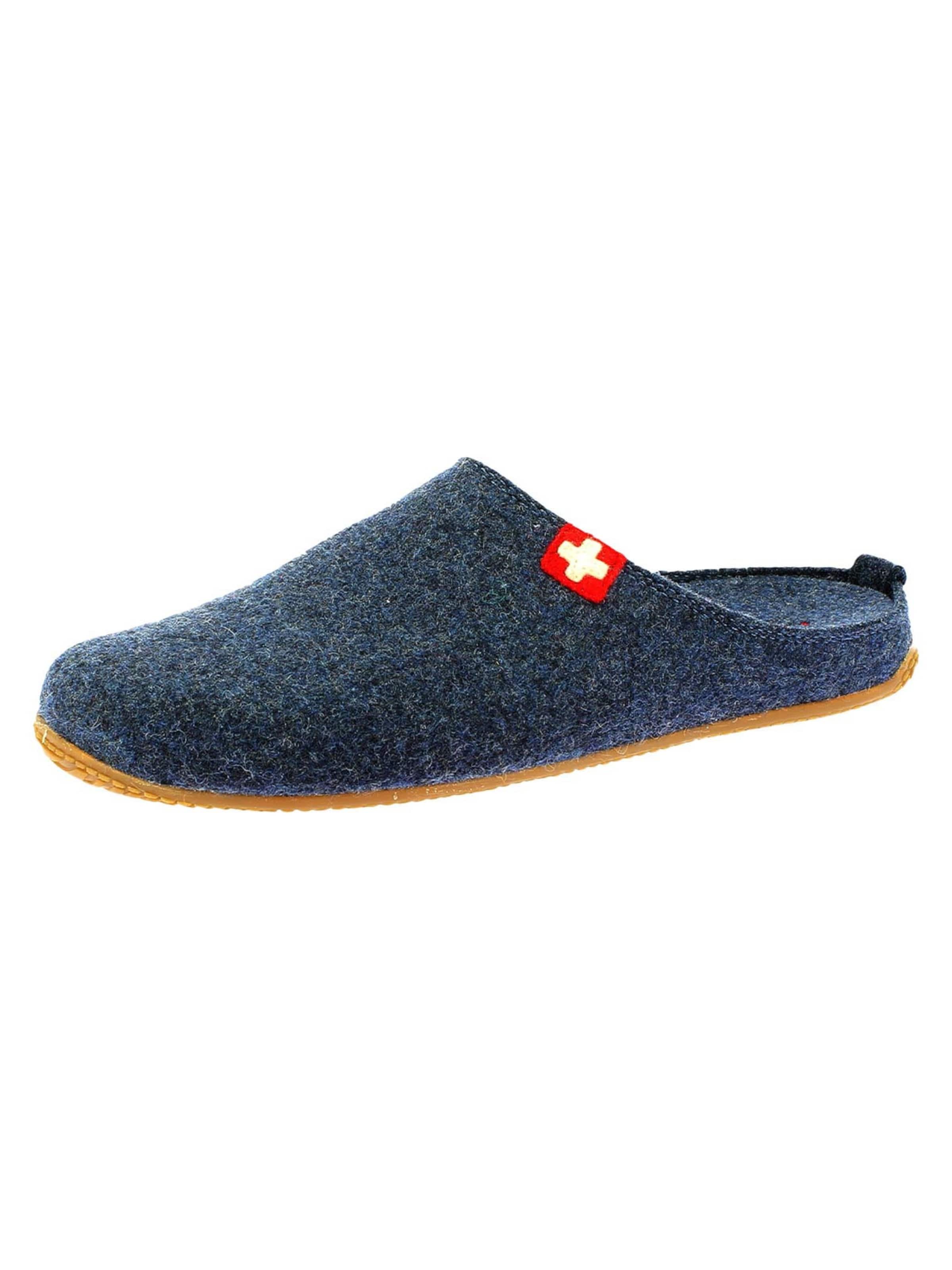 Living Kitzbühel Hausschuh 'Filz - Schweizer Kreuz' in Blau: Vorderseite