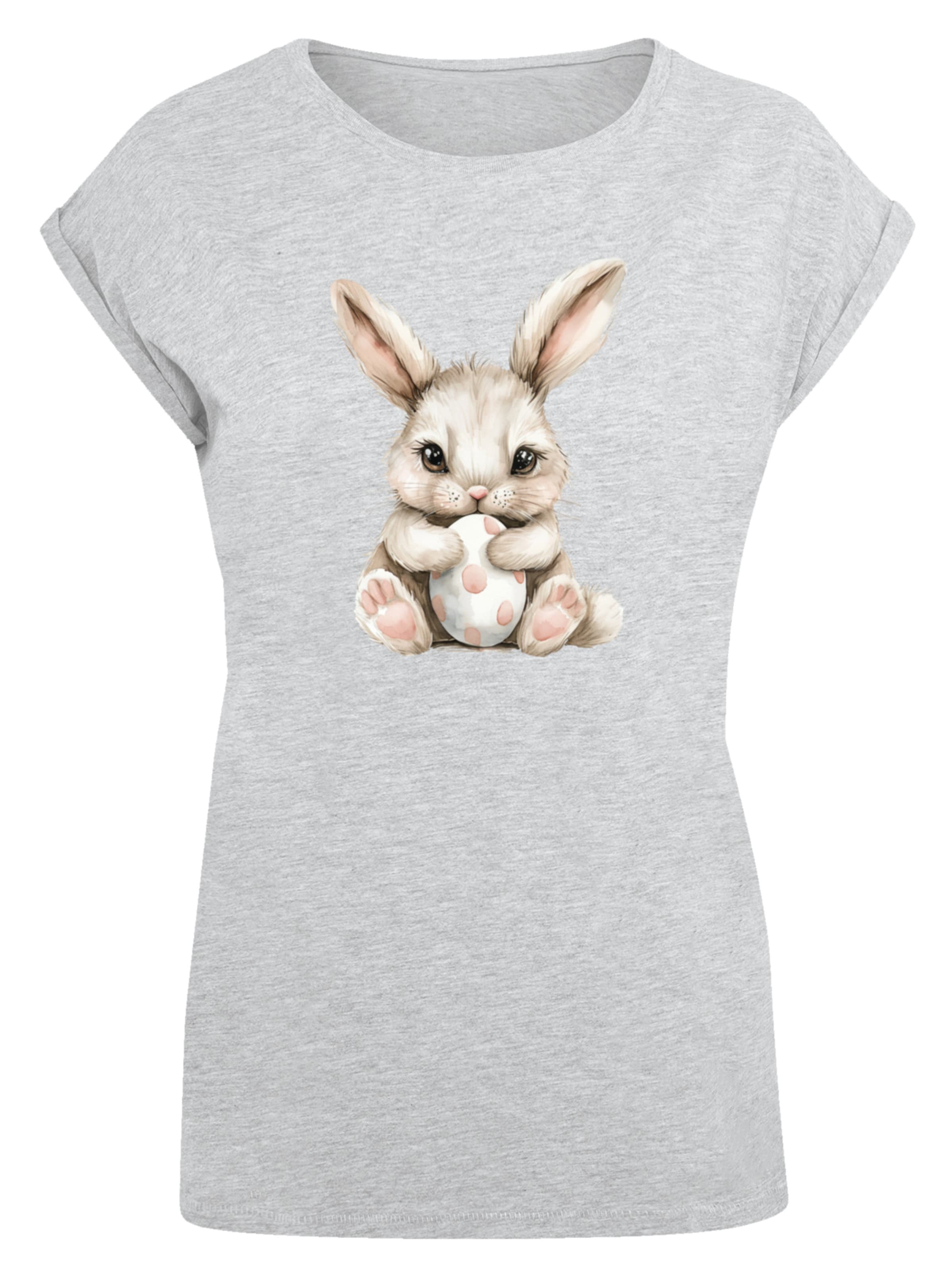 F4NT4STIC Shirt 'Niedlicher Osterhase mit Ei' in Grey: front