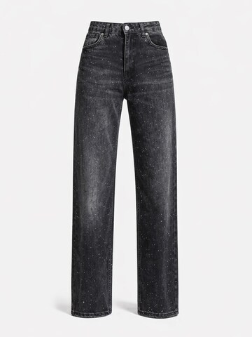 IT'S BASIC Regular Jeans 'RHINESTONE STRAIGHT HIGH RISE JEANS' in Black