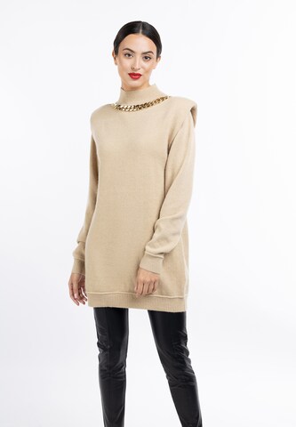 faina Gebreide jurk in Beige: voorkant