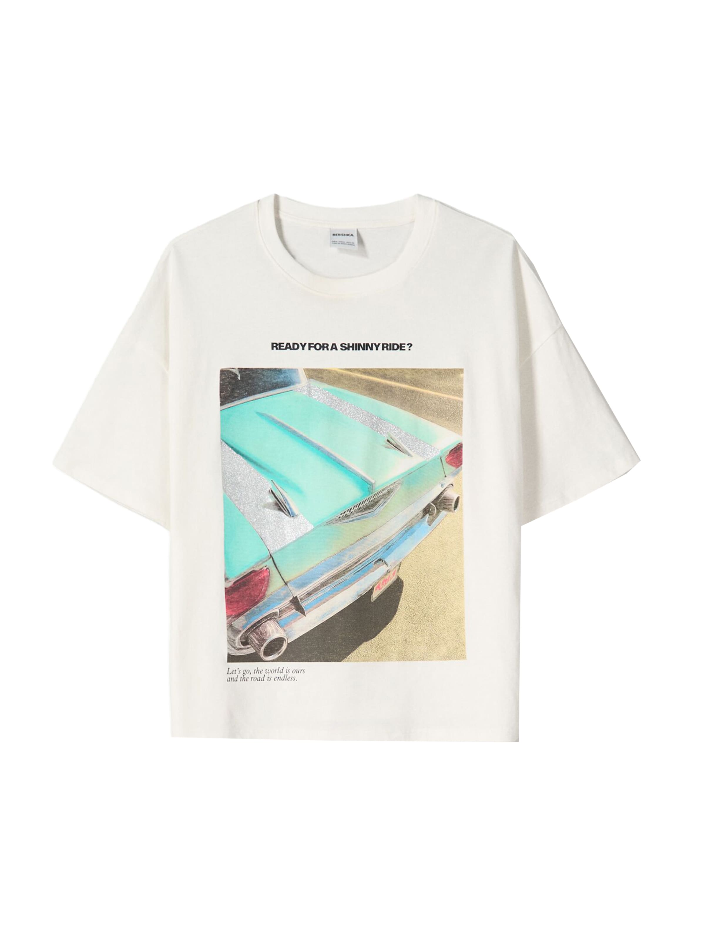 Bershka T-shirt i aqua / cappuccino / svart / off-white, Produktvy