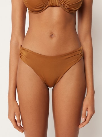 CALZEDONIA Bikini Bottoms 'Shiny Satin' in Brown: front