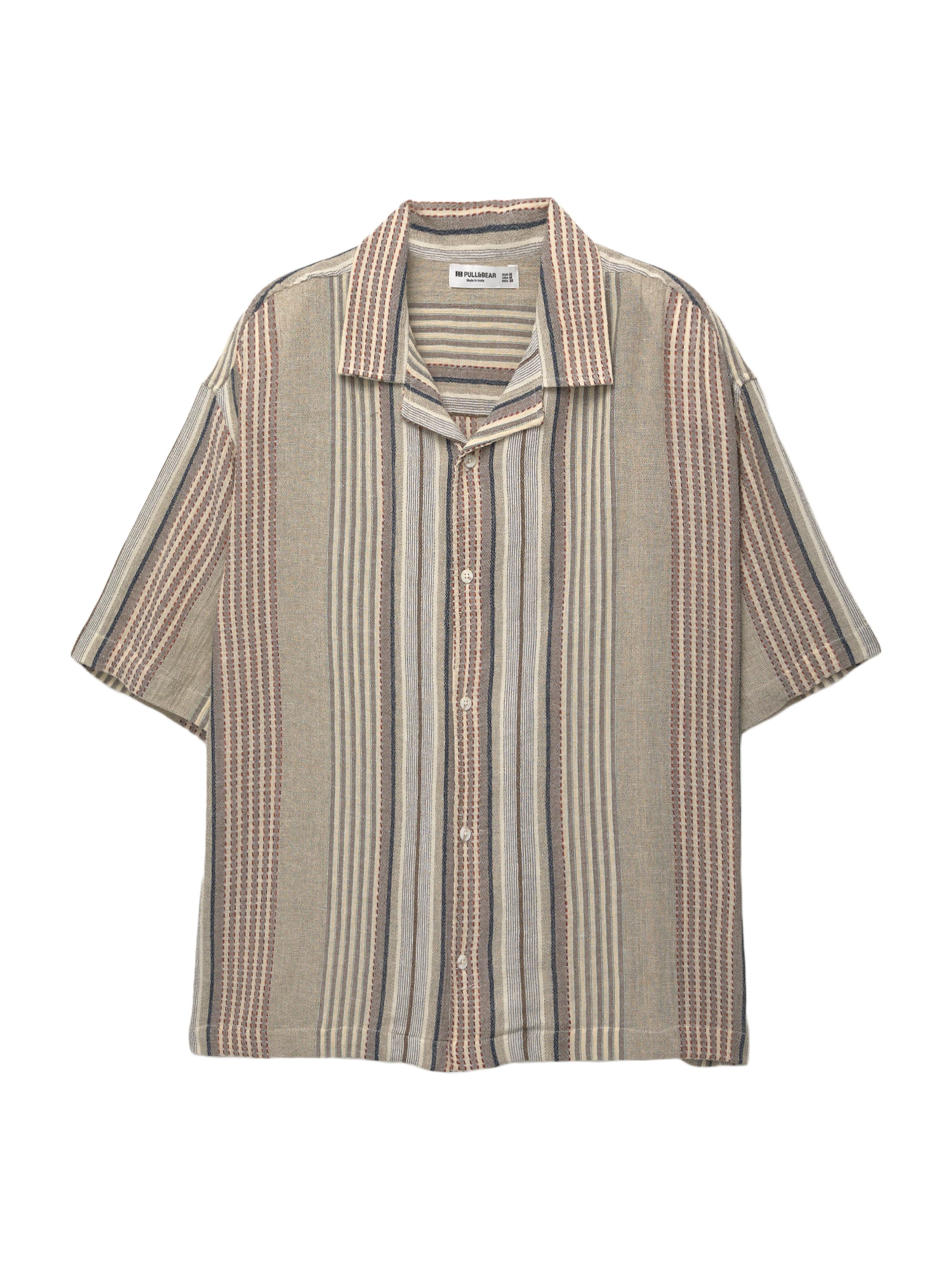 Pull&Bear Comfort fit Button Up Shirt in Brown: front