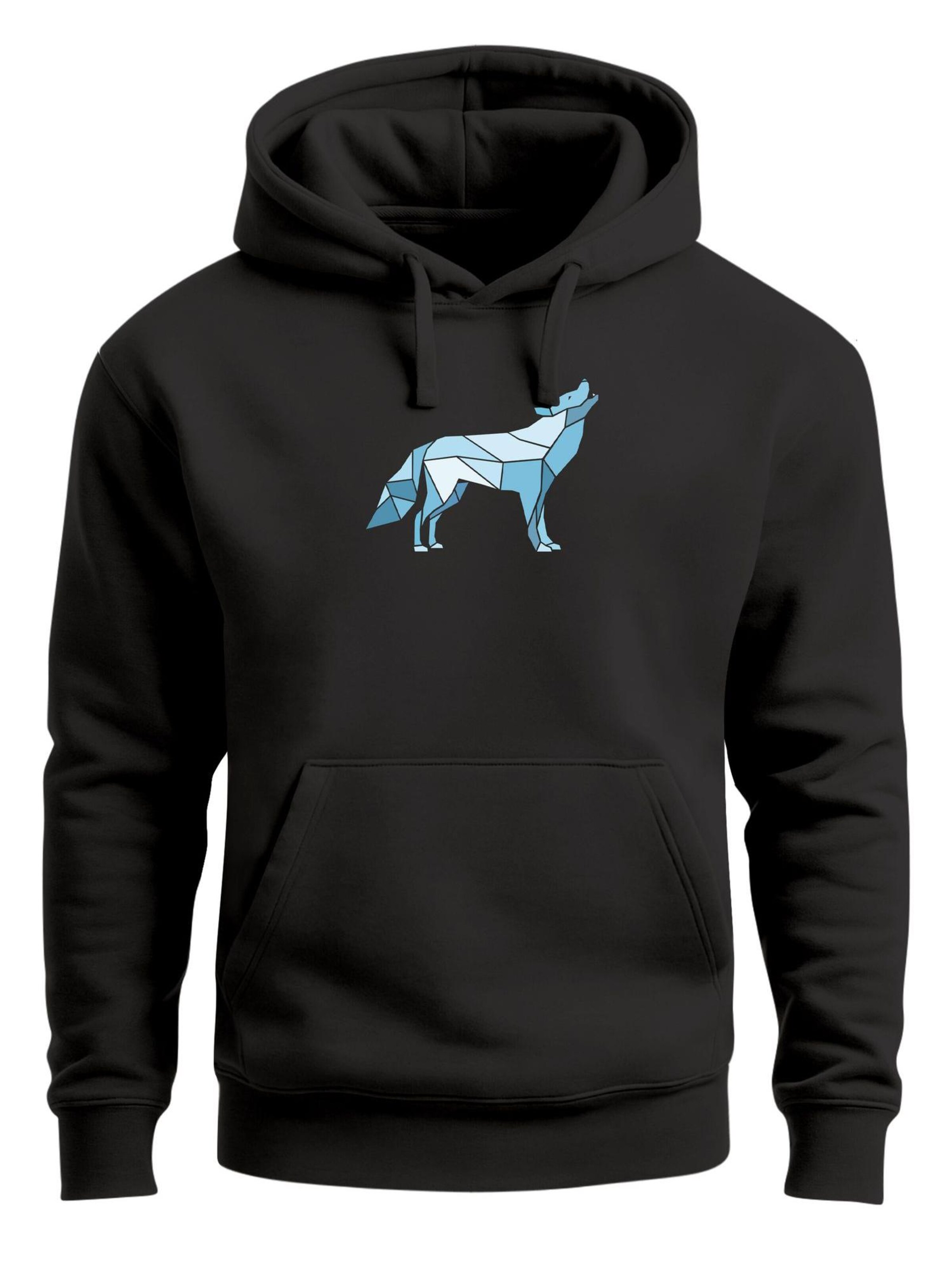 Neverless Sweatshirt 'Polygon Wolf Blau'‌‌‌‌‌‌‌‌‌ in Schwarz: Vorderseite